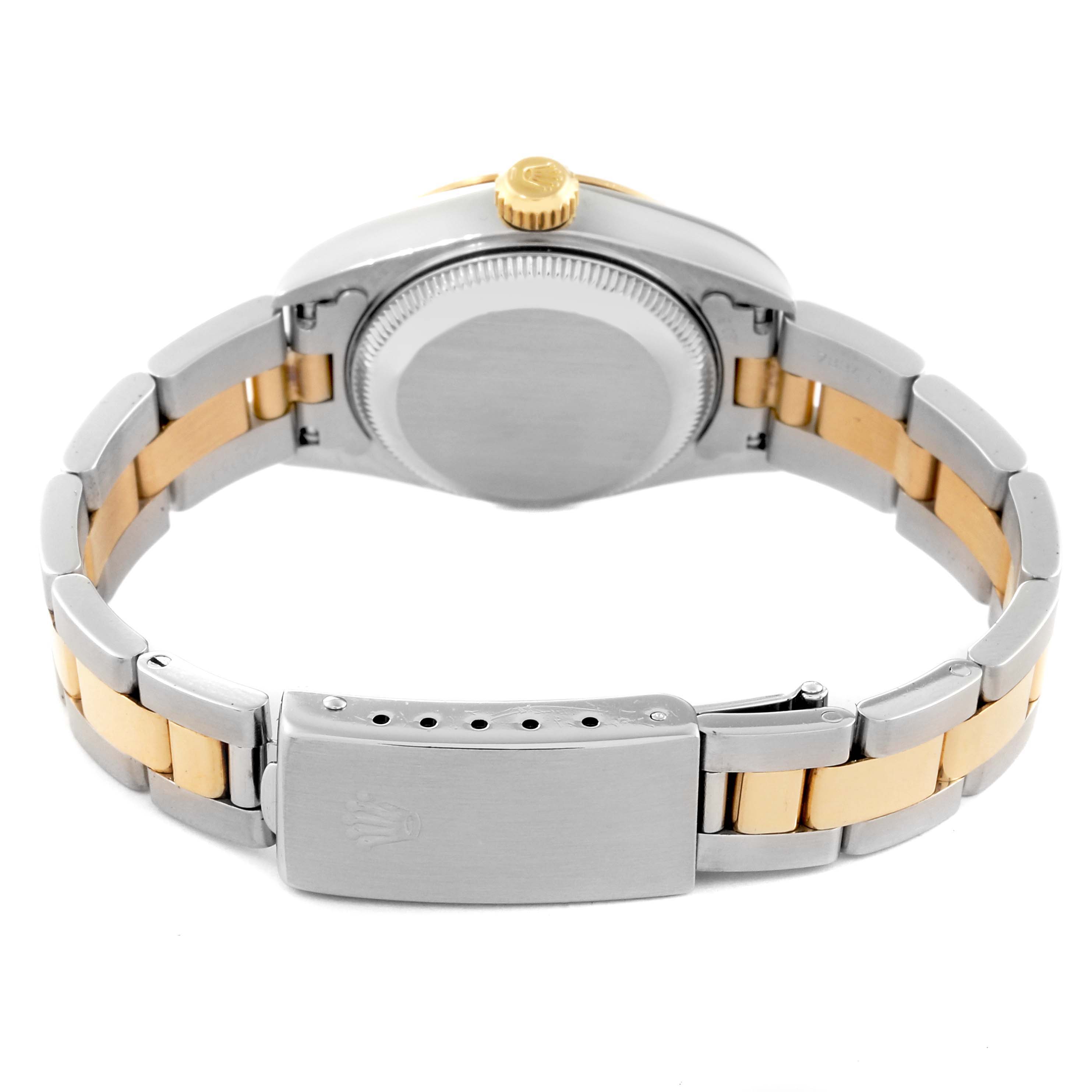The image shows the back view, clasp, and bracelet of a Rolex Datejust 69163 Women's Steel and Gold (two tone) Grey Dial 69163 Women's Steel and Gold (two tone) Grey Dial watch.