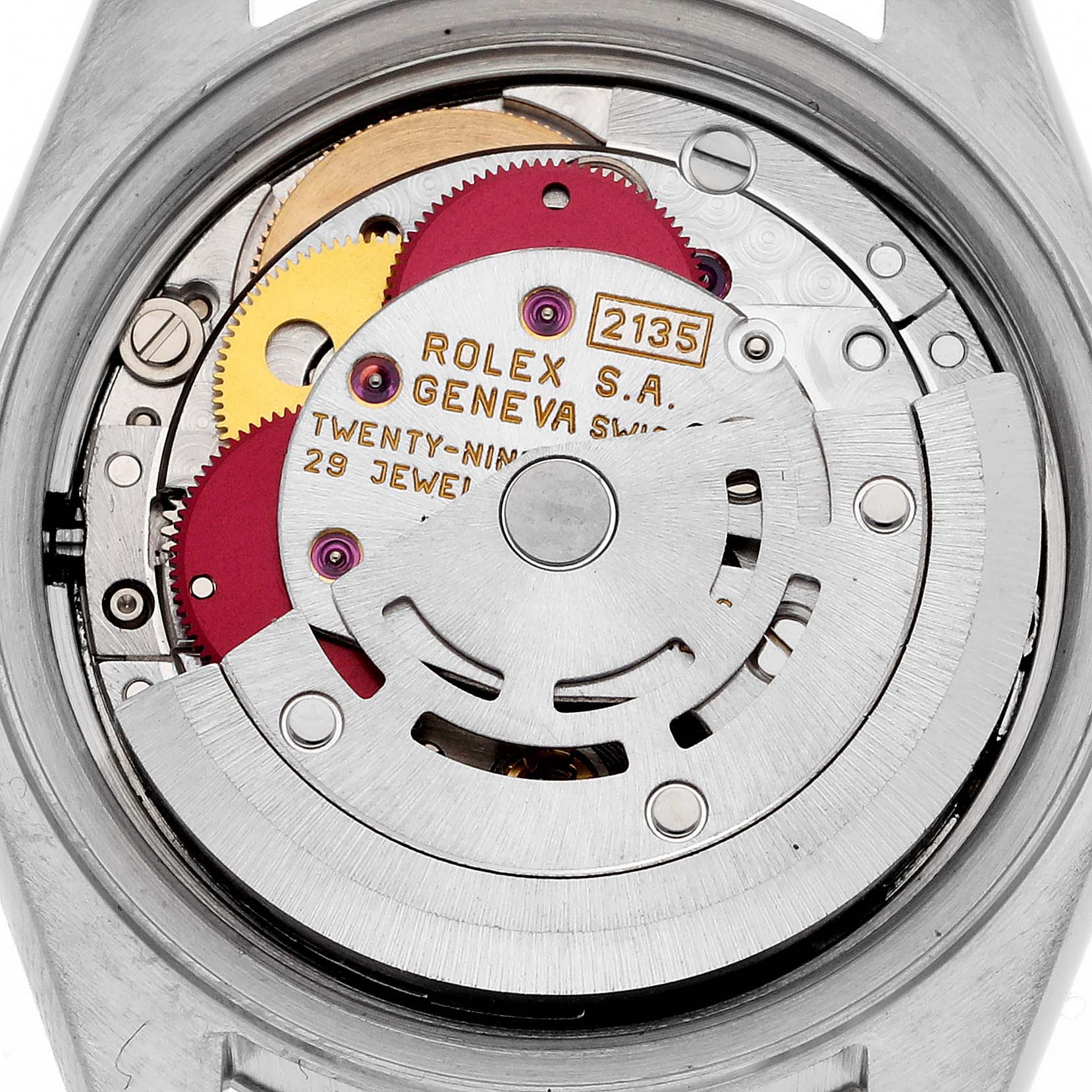 The image shows the internal movement mechanism of a Rolex Datejust 69173 Women's Steel and Gold (two tone) Blue Dial 69173 Women's Steel and Gold (two tone) Blue Dial watch from a top-down perspective.