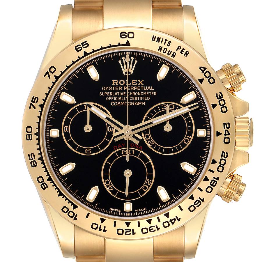 Rolex Daytona Yellow Gold Black Dial Mens Watch 116508 Box Card SwissWatchExpo