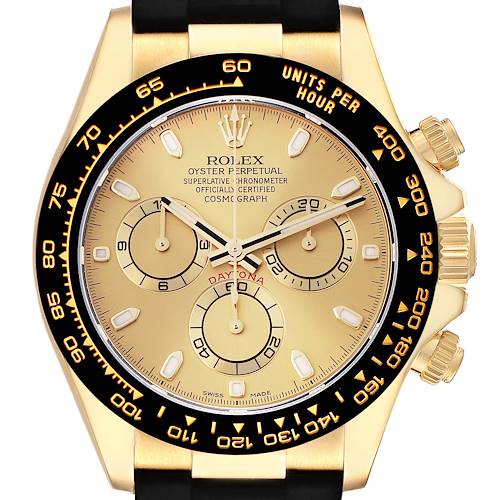 Photo of Rolex Daytona Yellow Gold Champagne Dial Ceramic Bezel Mens Watch 116518 Unworn