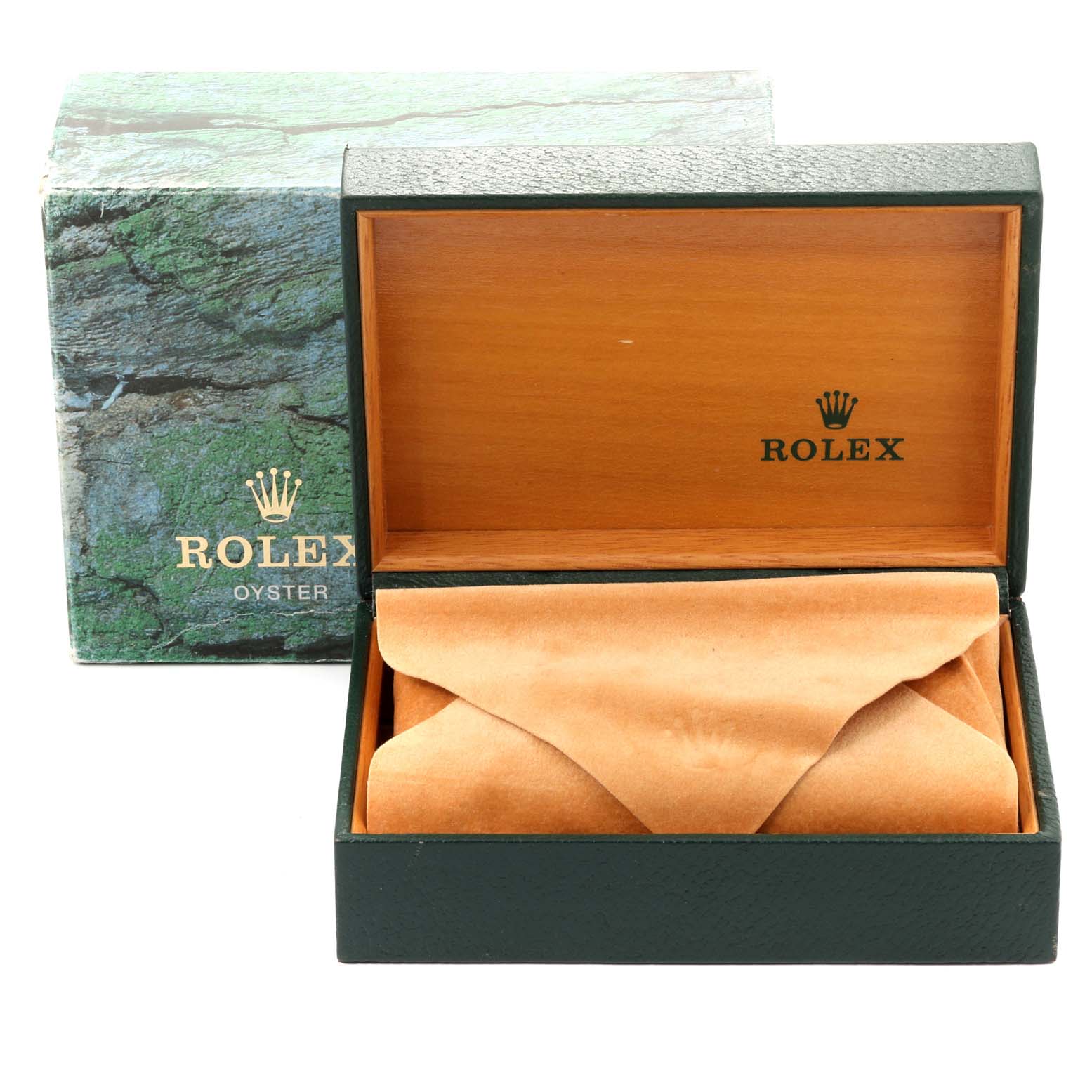 The image shows the Rolex Explorer 14270 Men
s Stainless Steel Black Dial 14270 Men
s Stainless Steel Black Dial box and interior with a protective cushion inside.