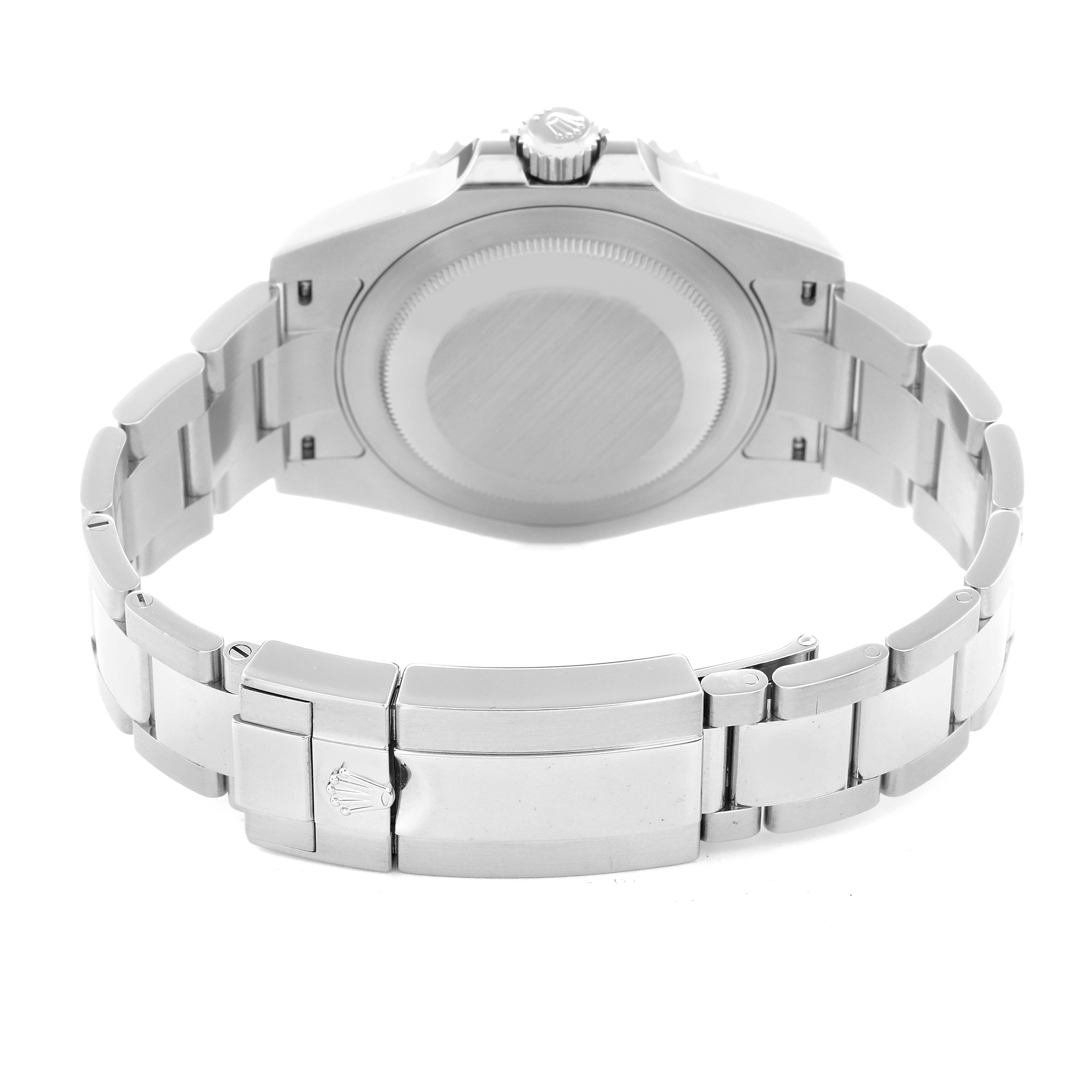 The image shows the back view of a Rolex GMT-Master model 126710 men
s watch, focusing on the case back, bracelet, and clasp.