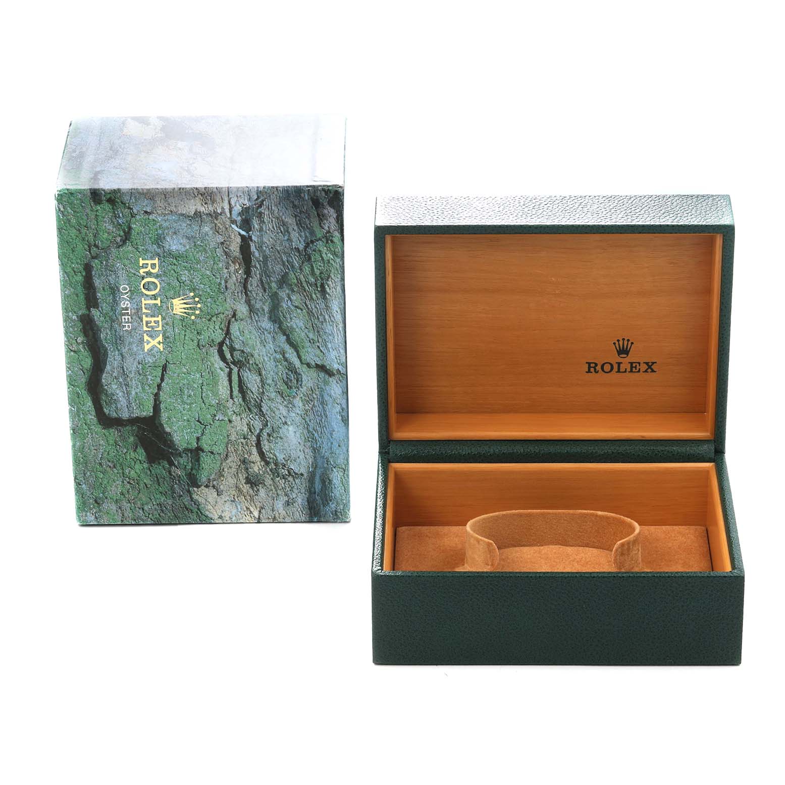 The image shows the open box and outer case for a Rolex GMT-Master model 16710 men's watch, viewed from the front.