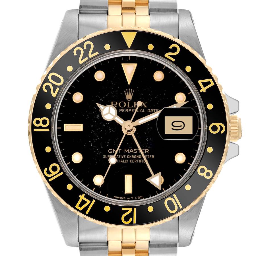 Rolex GMT Master Steel Yellow Gold Black Dial Vintage Mens Watch 16753 SwissWatchExpo