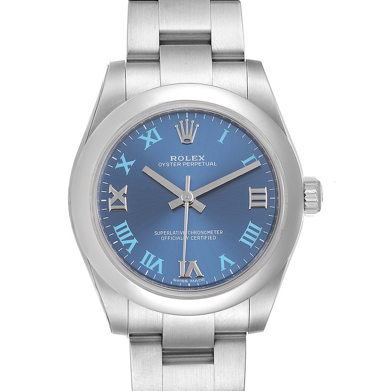 Rolex Oyster Perpetual Midsize 31 Blue Dial Ladies Watch 177200 Unworn SwissWatchExpo