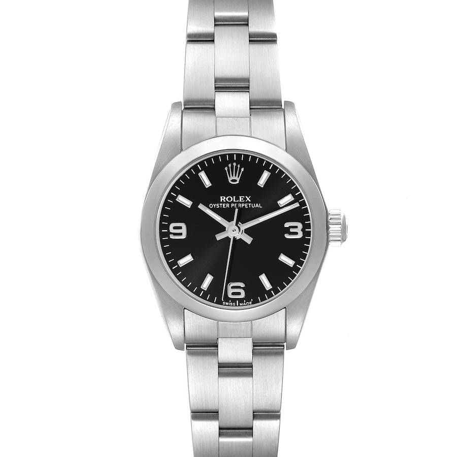 Rolex Oyster Perpetual Nondate Black Dial Steel Ladies Watch 76080 Box Papers SwissWatchExpo