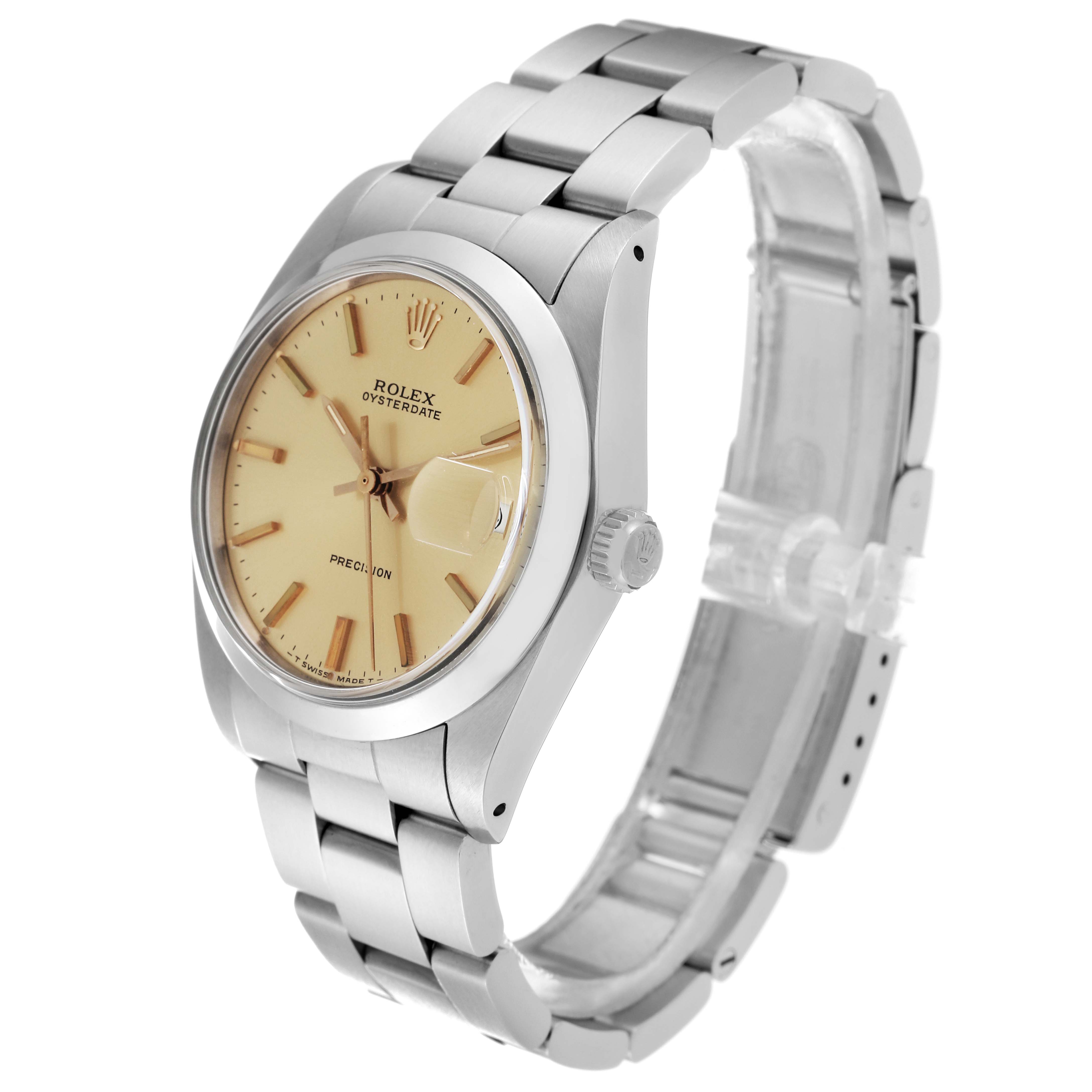 The Vintage Collection Rolex watch is shown at a slight side angle, displaying the dial, crown, and stainless steel bracelet.