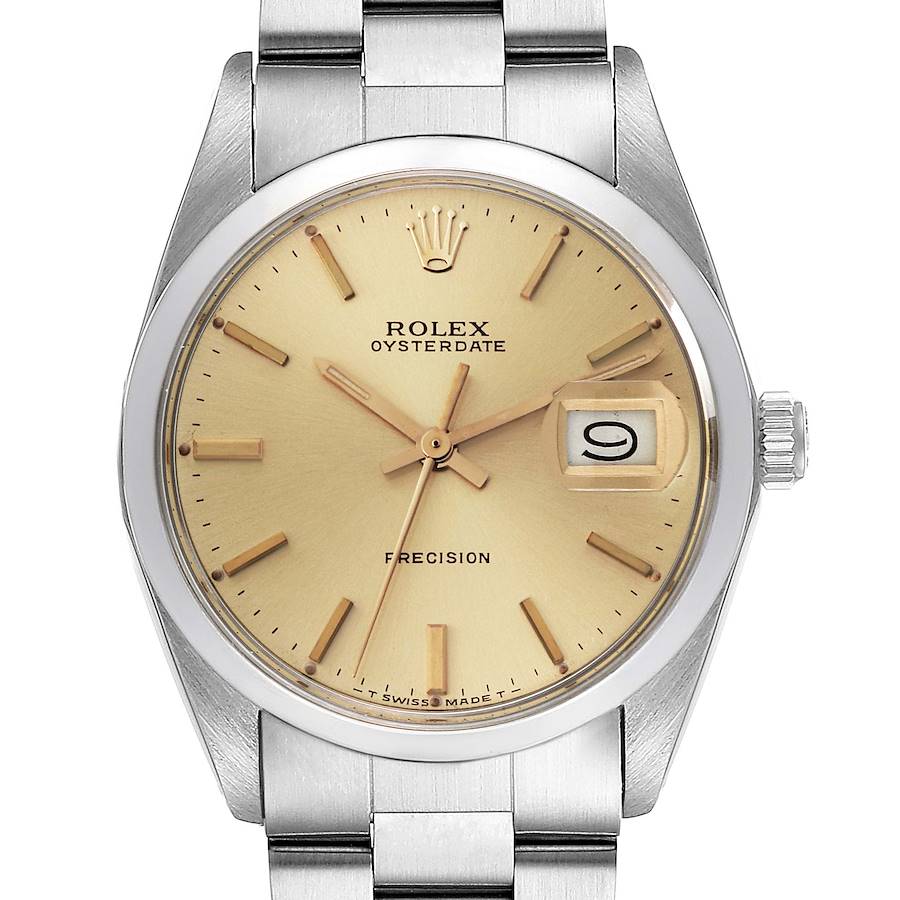 Rolex OysterDate Precision Champagne Dial Steel Vintage Mens Watch 6694 SwissWatchExpo