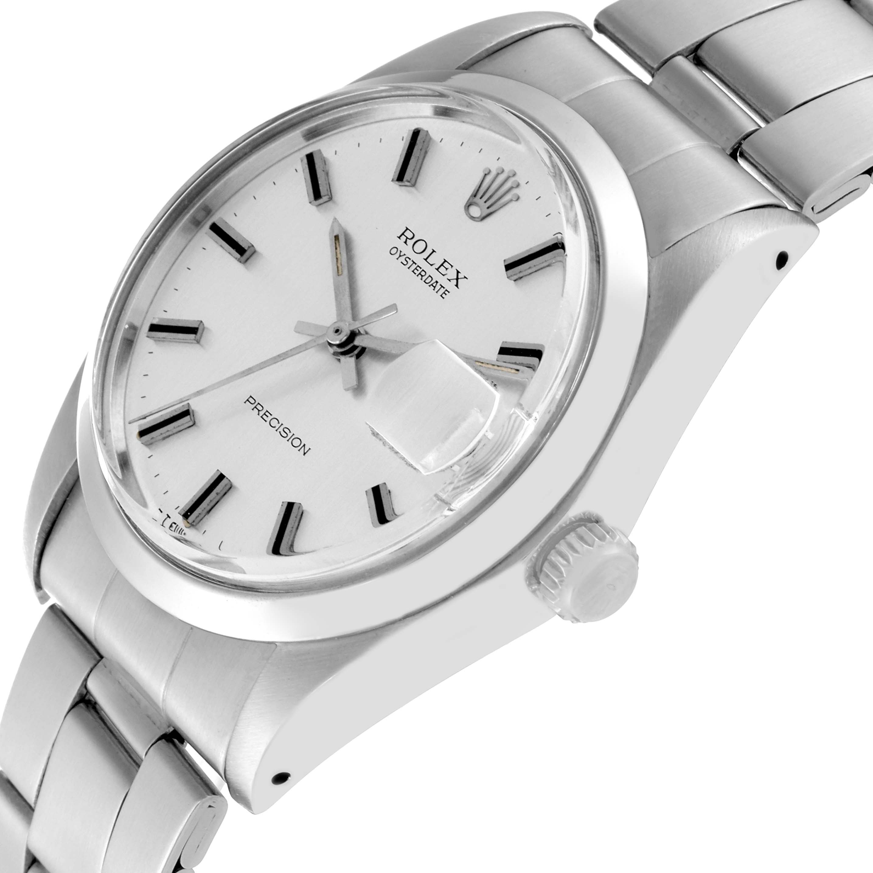 This image shows a close-up angle of the Rolex Vintage Collection 6694 Men's Stainless Steel Silver Dial 6694 Men's Stainless Steel Silver Dial watch, highlighting the dial, crown, and part of the metal bracelet.