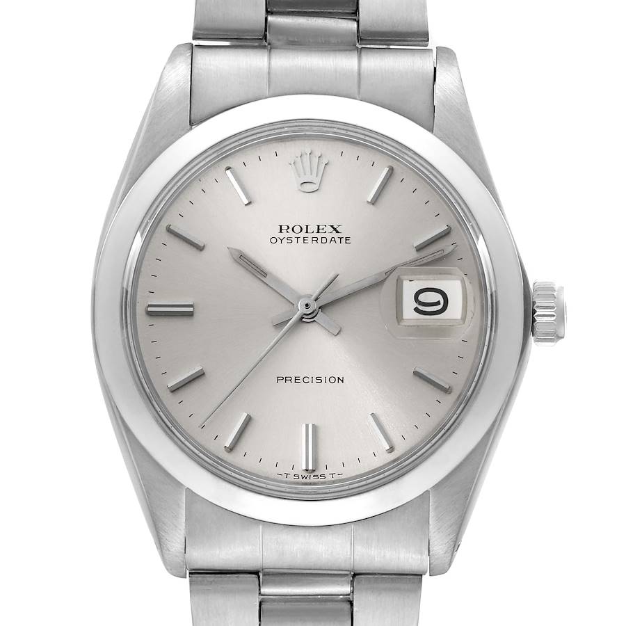 Rolex OysterDate Precision Silver Dial Vintage Steel Mens Watch 6694 SwissWatchExpo