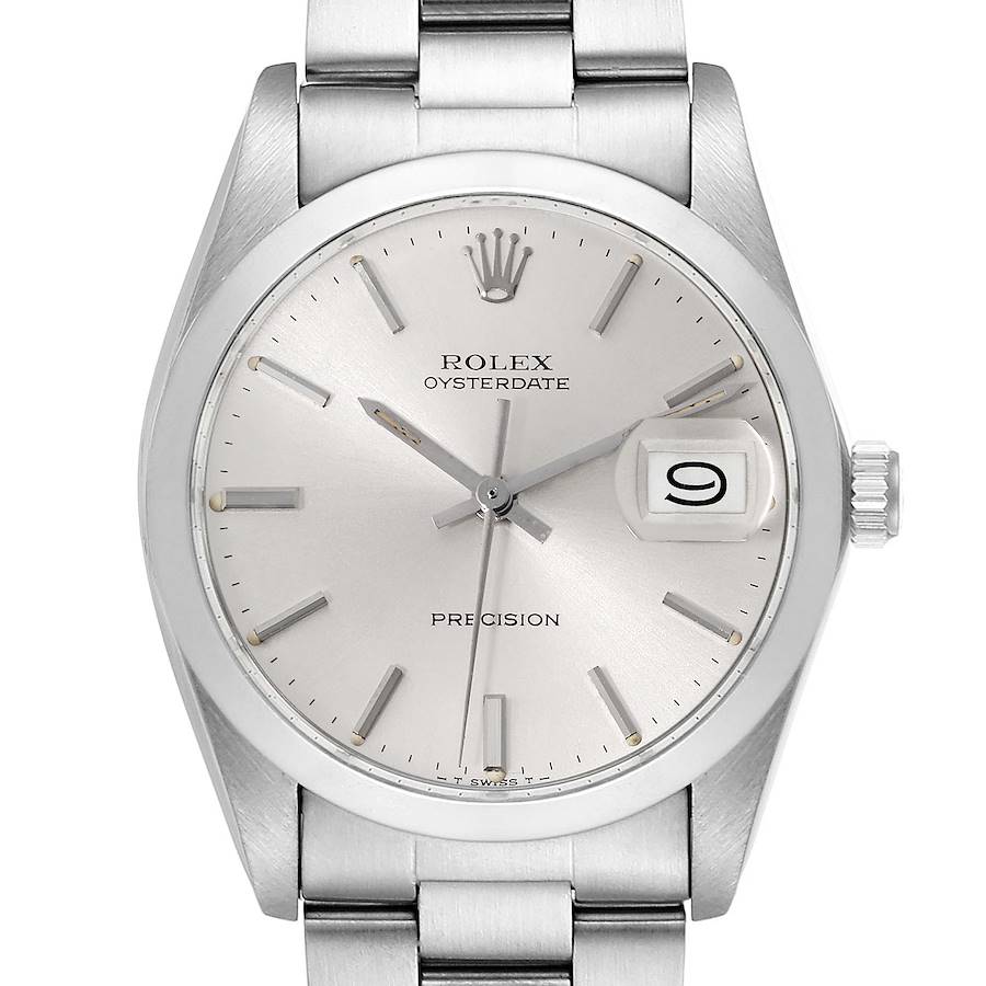 Rolex OysterDate Precision Silver Dial Vintage Steel Mens Watch 6694 SwissWatchExpo