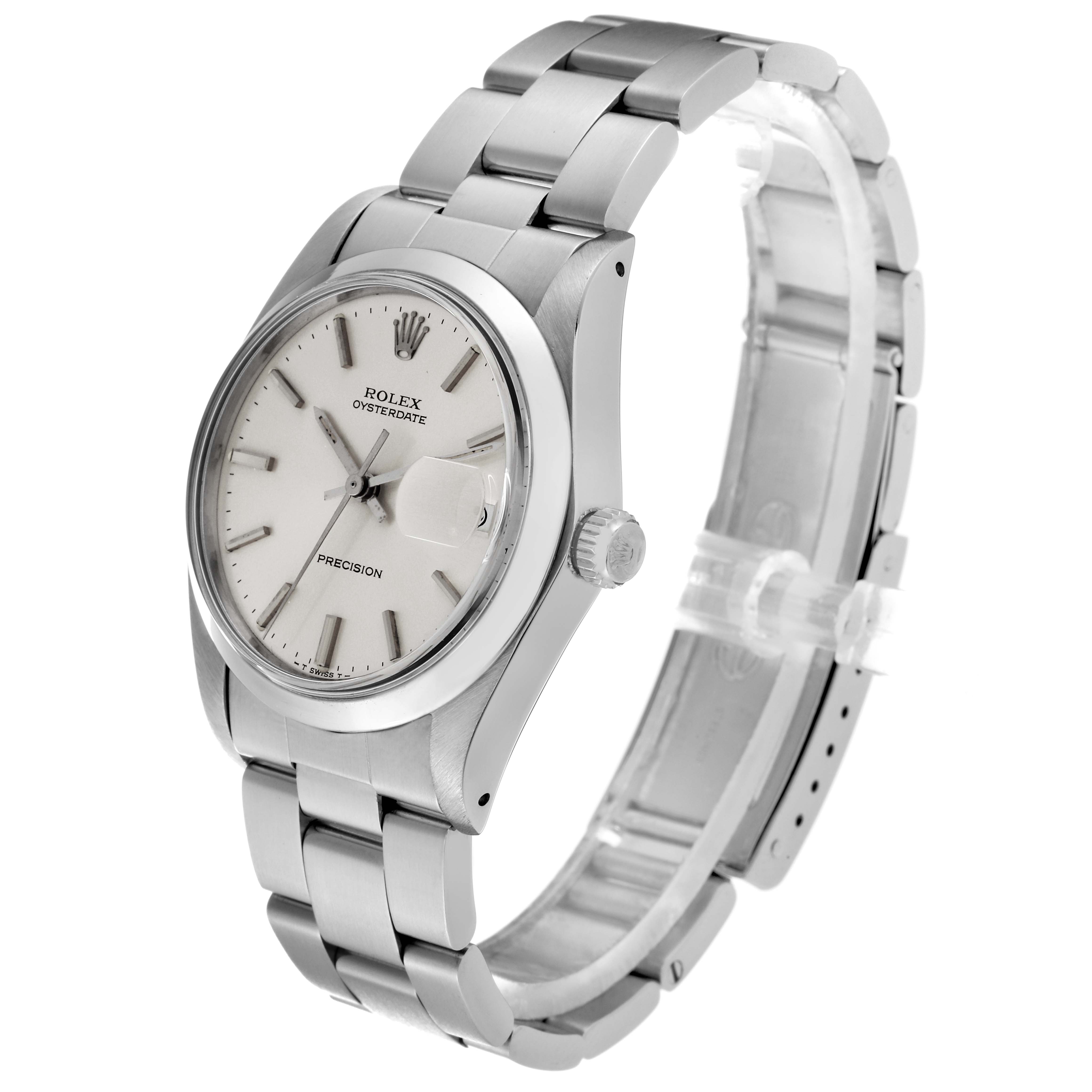 The image shows a side and partial front view of a Rolex Vintage Collection 6694 Men's Stainless Steel Silver Dial 6694 Men's Stainless Steel Silver Dial watch, highlighting the dial, bezel, crown, and bracelet.