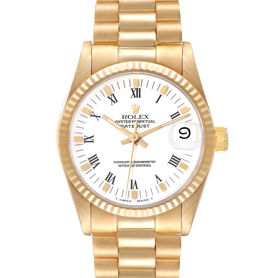 Rolex President Datejust Midsize White Dial Yellow Gold Ladies Watch 68278 SwissWatchExpo