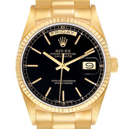 Photo of Rolex President Day-Date Yellow Gold Black Dial Mens Watch 18038