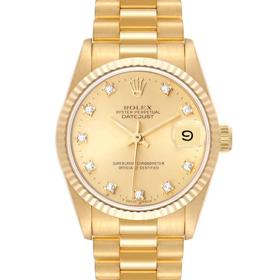 Rolex President Midsize Yellow Gold Diamond Dial Ladies Watch 68278 SwissWatchExpo