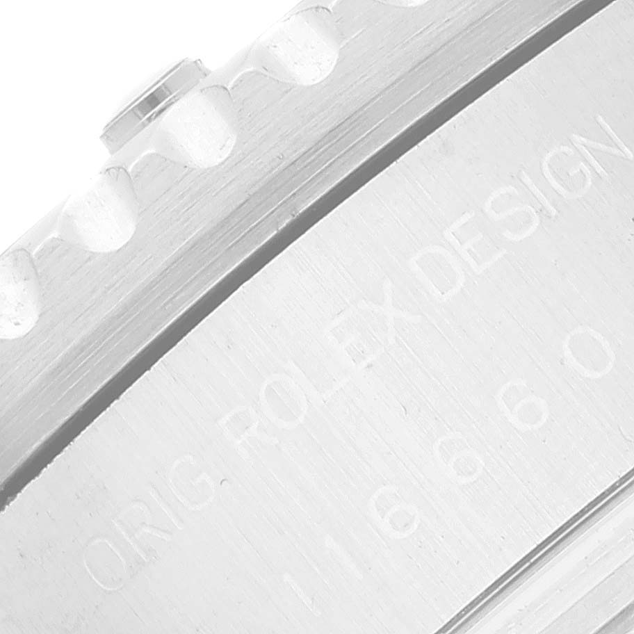 The image shows a close-up angle of the bezel and case edge of a Rolex Sea-Dweller 116660 Men's Stainless Steel Blue Dial 116660 Men's Stainless Steel Blue Dial watch, highlighting the model engraving.