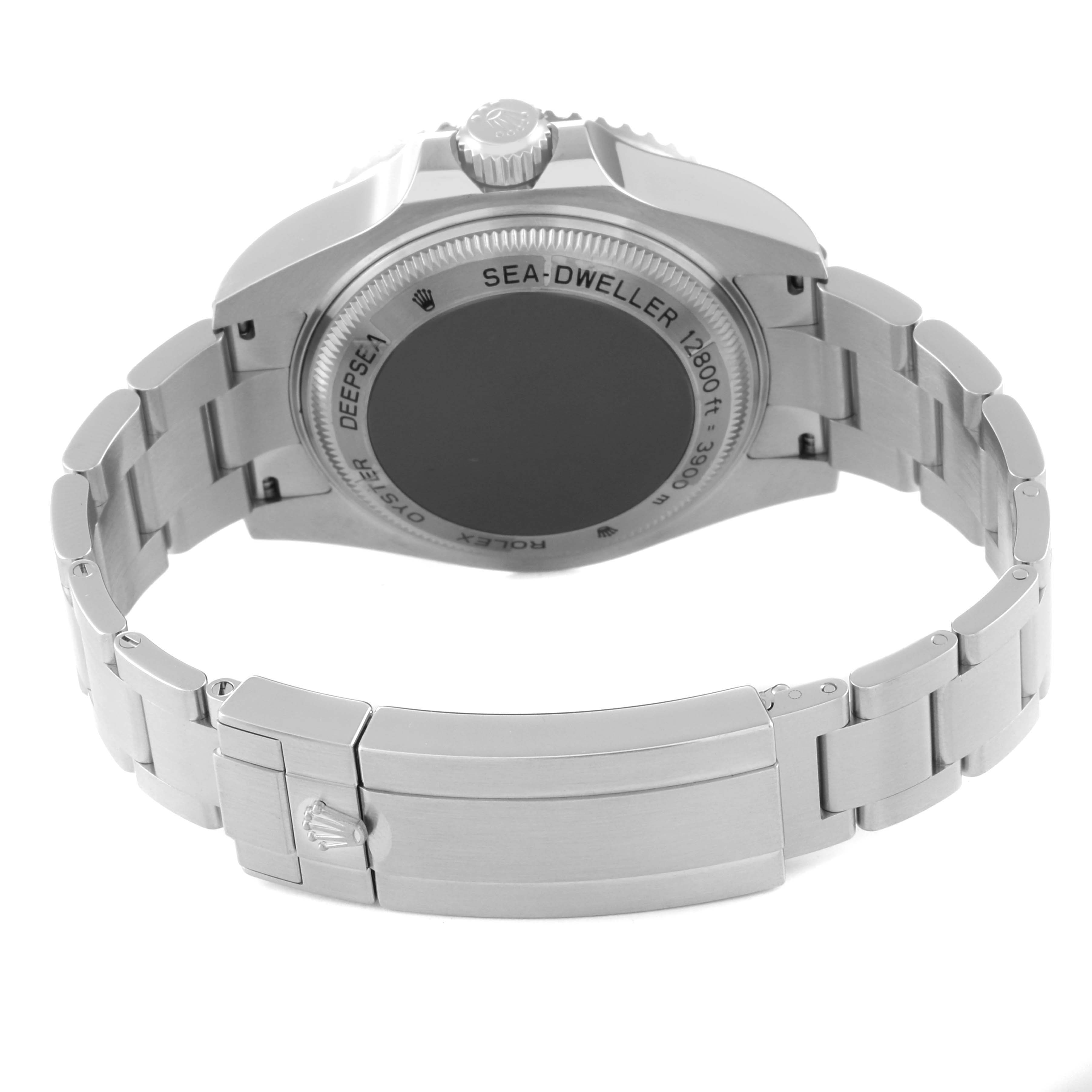 The image shows the back view of a Rolex Sea-Dweller 116660 Men's Stainless Steel Blue Dial 116660 Men's Stainless Steel Blue Dial watch, highlighting the case back, bracelet, and clasp.