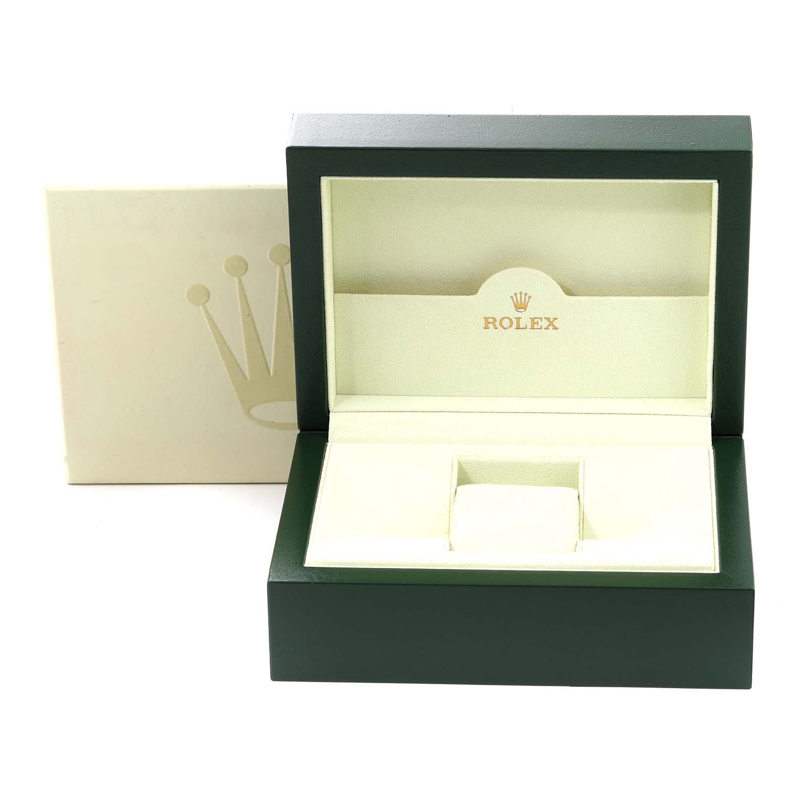 The image shows an open Rolex Sea-Dweller 116660 Men
s Stainless Steel Black Dial 116660 Men
s Stainless Steel Black Dial watch box, revealing its cushioned interior and the Rolex logo.