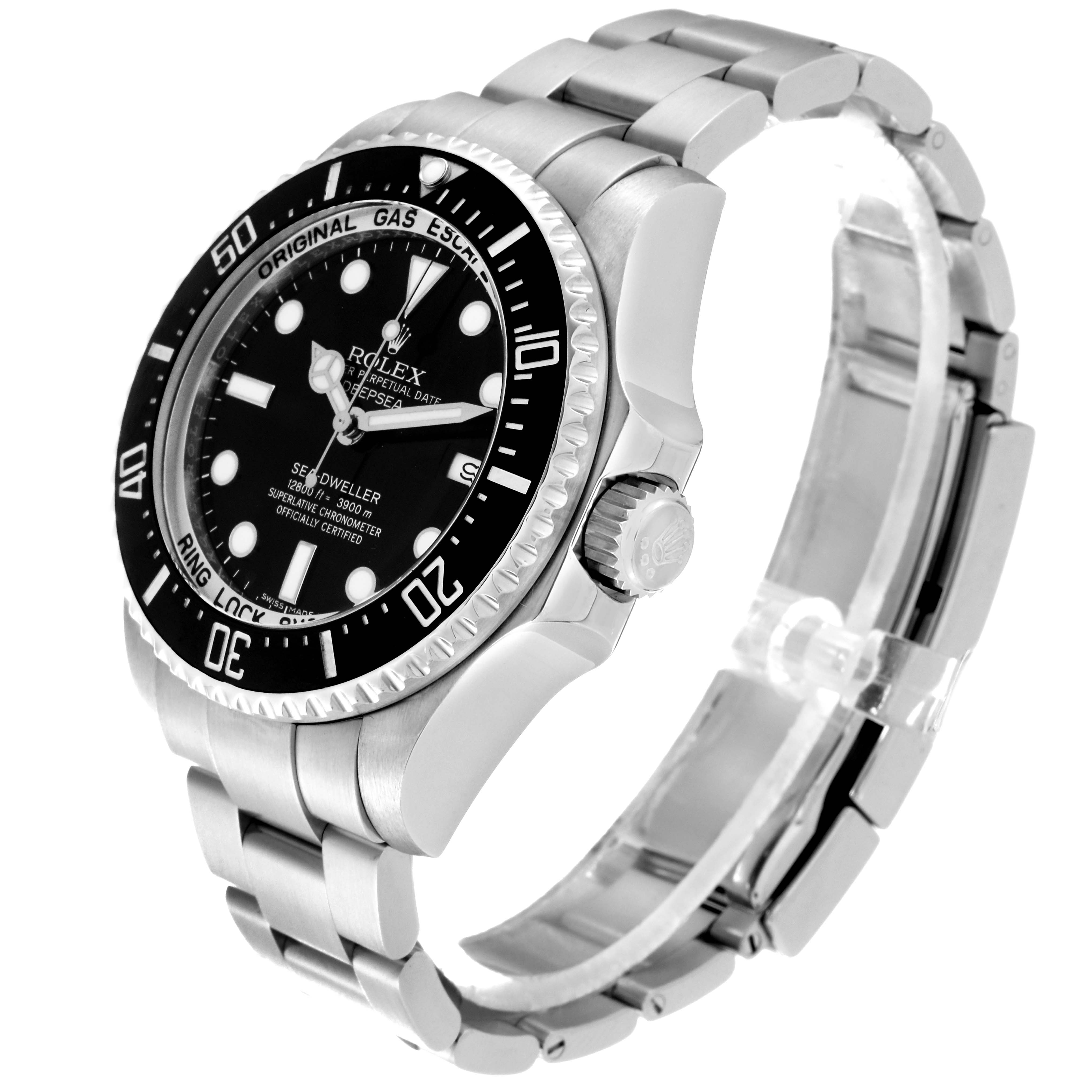 The image shows a Rolex Sea-Dweller 116660 Men
s Stainless Steel Black Dial 116660 Men
s Stainless Steel Black Dial watch at a 45-degree angle, featuring the bezel, dial, crown, and part of the bracelet.