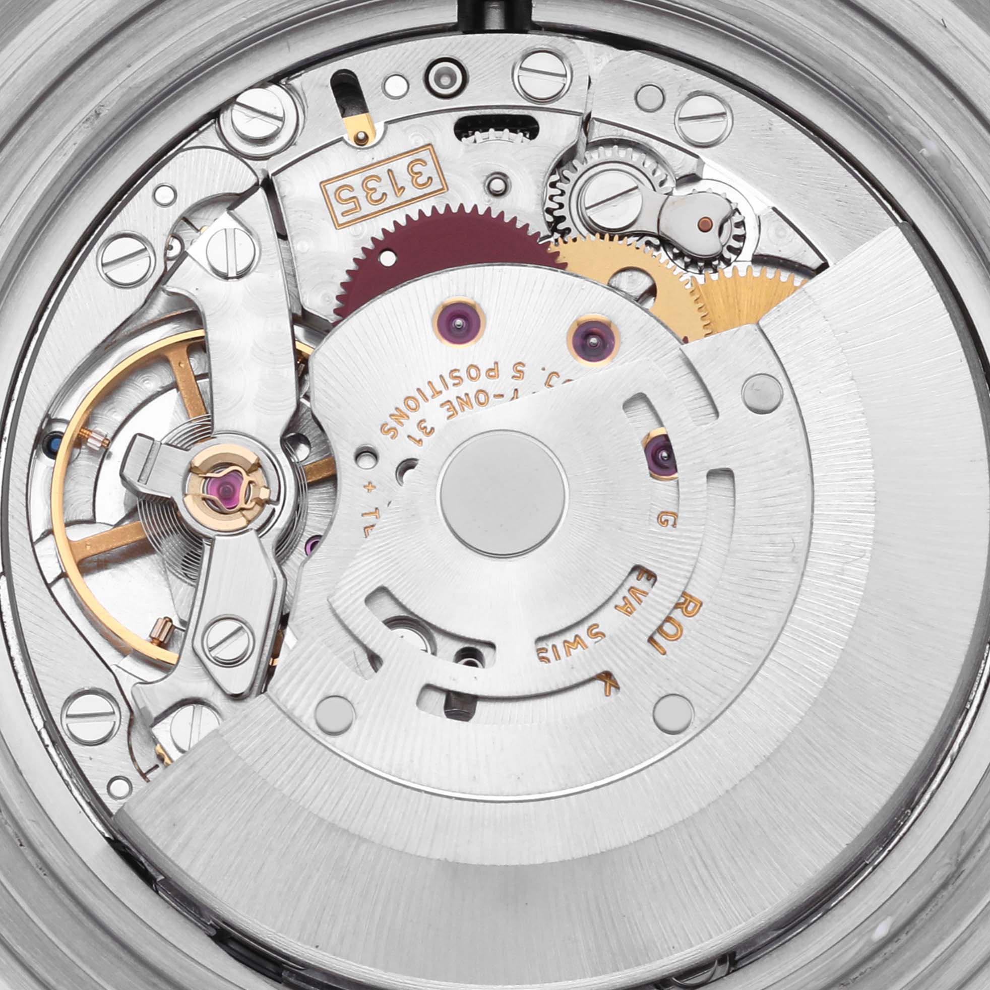 This image shows the internal mechanism and movement parts of the Rolex Submariner 16613 Men's Steel and Gold (two tone) Blue Dial 16613 Men's Steel and Gold (two tone) Blue Dial watch, viewed from the back.
