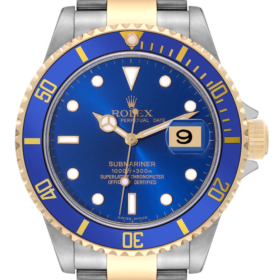 Rolex Submariner Blue Dial Steel Yellow Gold Mens Watch 16613 SwissWatchExpo