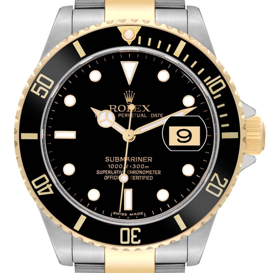 Rolex Submariner Steel Yellow Gold Black Dial Mens Watch 16613 Box Card SwissWatchExpo