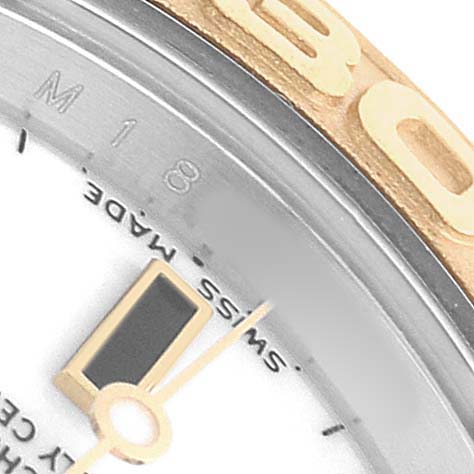 The image shows a close-up of the dial and bezel of the Rolex Yacht-Master 169623 Women's Steel and Gold (two tone) White Dial, highlighting part of the numerals.