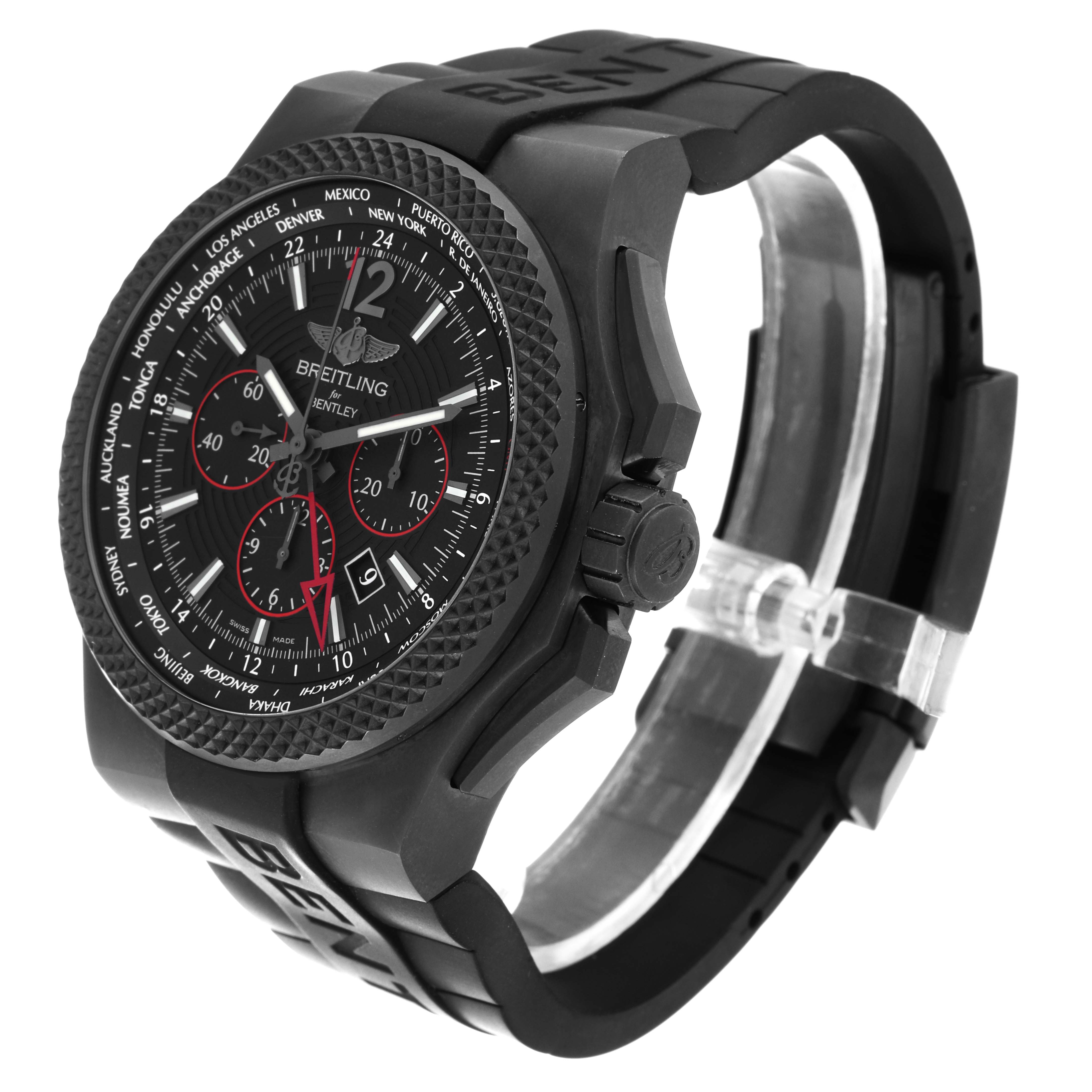 The image shows the front and right side of the Breitling Bentley VB0432 Men's Titanium Black Dial VB0432 Men's Titanium Black Dial watch, highlighting the dial, case, and a portion of the strap.