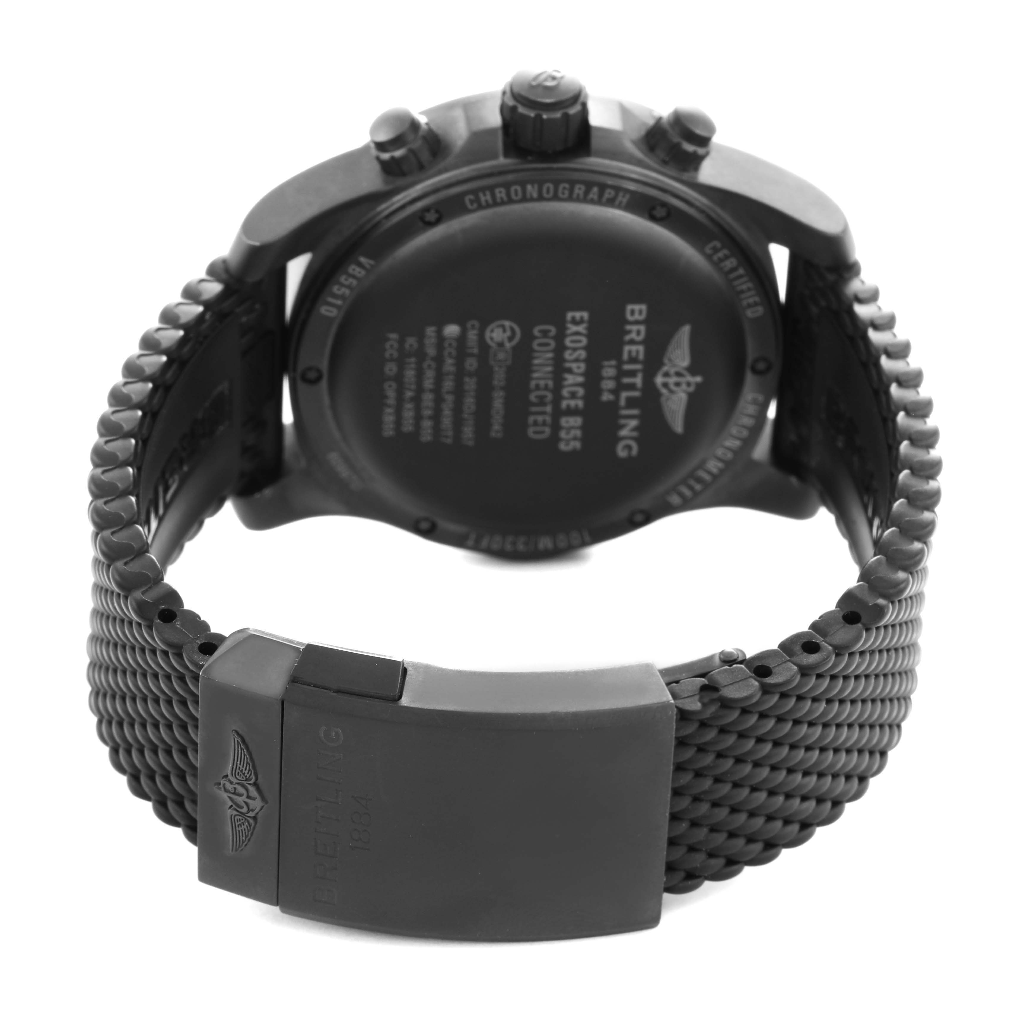 The image shows the back and clasp of the Breitling Professional Series model VB5510 men's watch, highlighting the case back and bracelet.