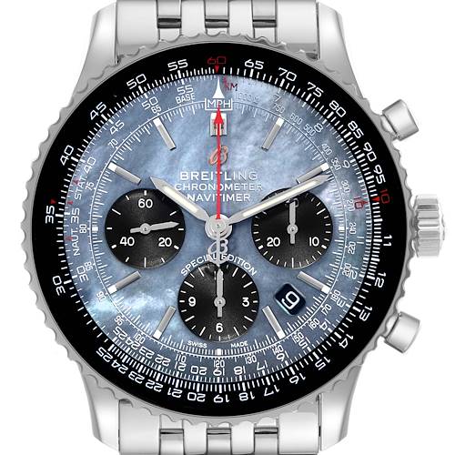 Photo of Breitling Navitimer 01 Blue Mother of Pearl Dial Mens Watch AB0121 Box Card