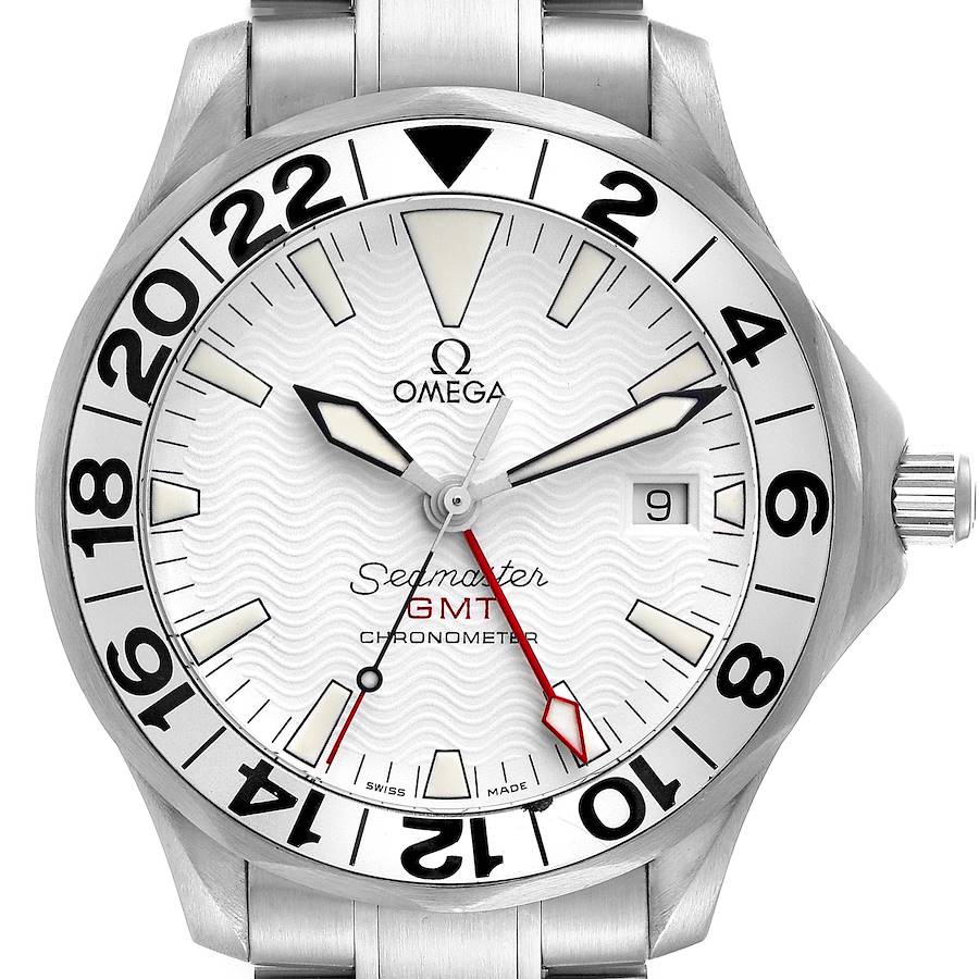 Omega Seamaster Diver 300M GMT Great White Dial Mens Watch 2538.20.00 Box Card SwissWatchExpo