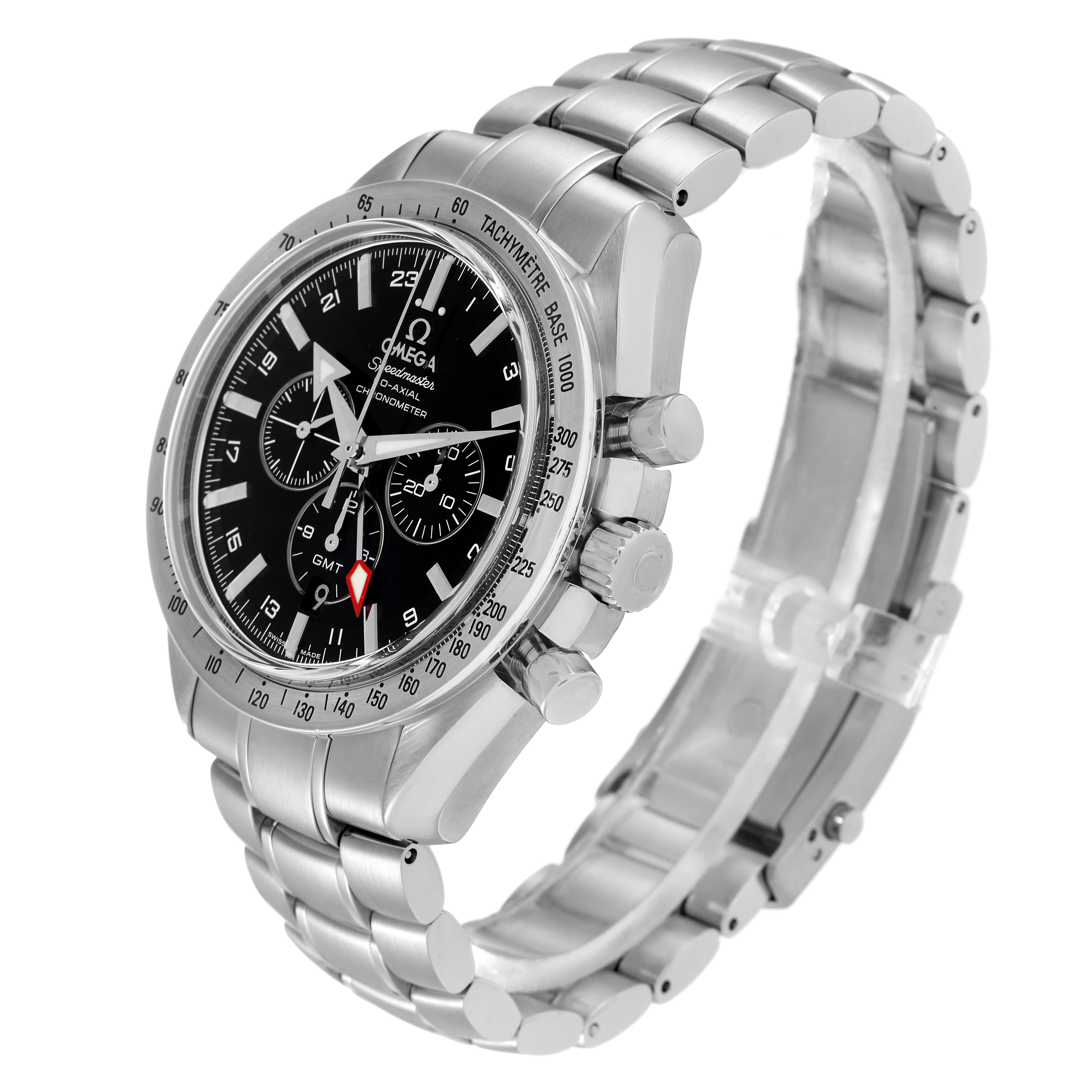 The Omega Speedmaster 3581.50.00 men
s watch is shown at a three-quarter angle, displaying its face, side buttons, and metal bracelet.