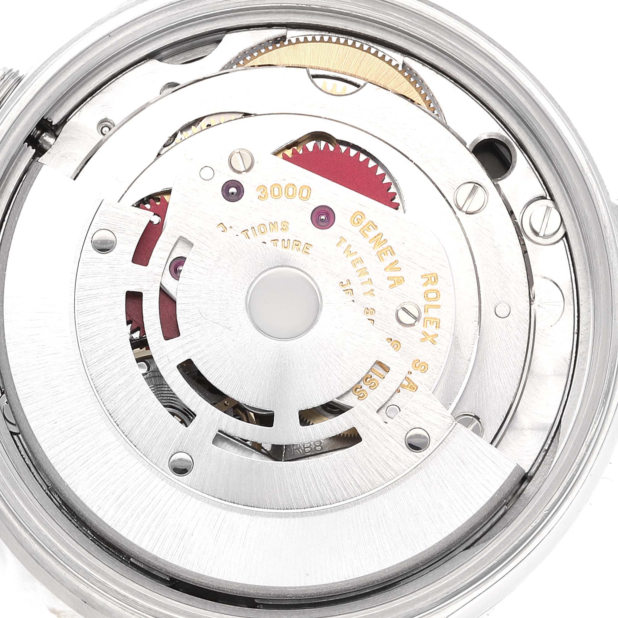 The image shows the internal mechanism of a Rolex Air-King 14010 Men's Stainless Steel Black Dial 14010 Men's Stainless Steel Black Dial watch, viewed from the back.