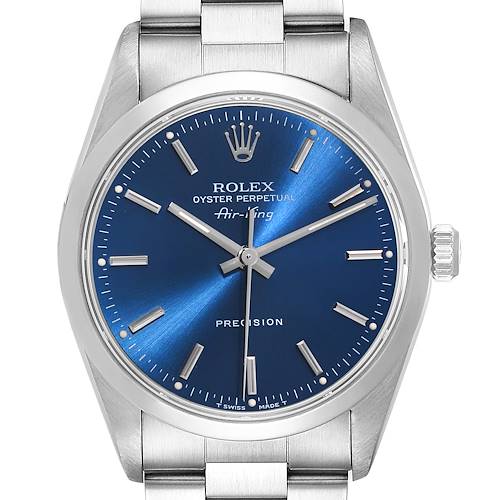 Photo of Rolex Air King 34 Blue Dial Smooth Bezel Steel Mens Watch 14000