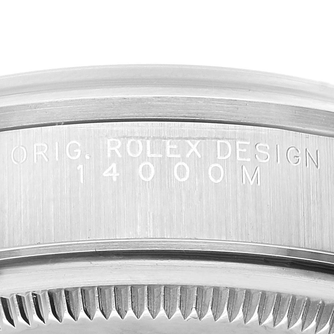 This image shows a close-up of the bezel and case side of a Rolex Air-King 14000 Men's Stainless Steel Silver Dial 14000 Men's Stainless Steel Silver Dial watch, featuring model details.