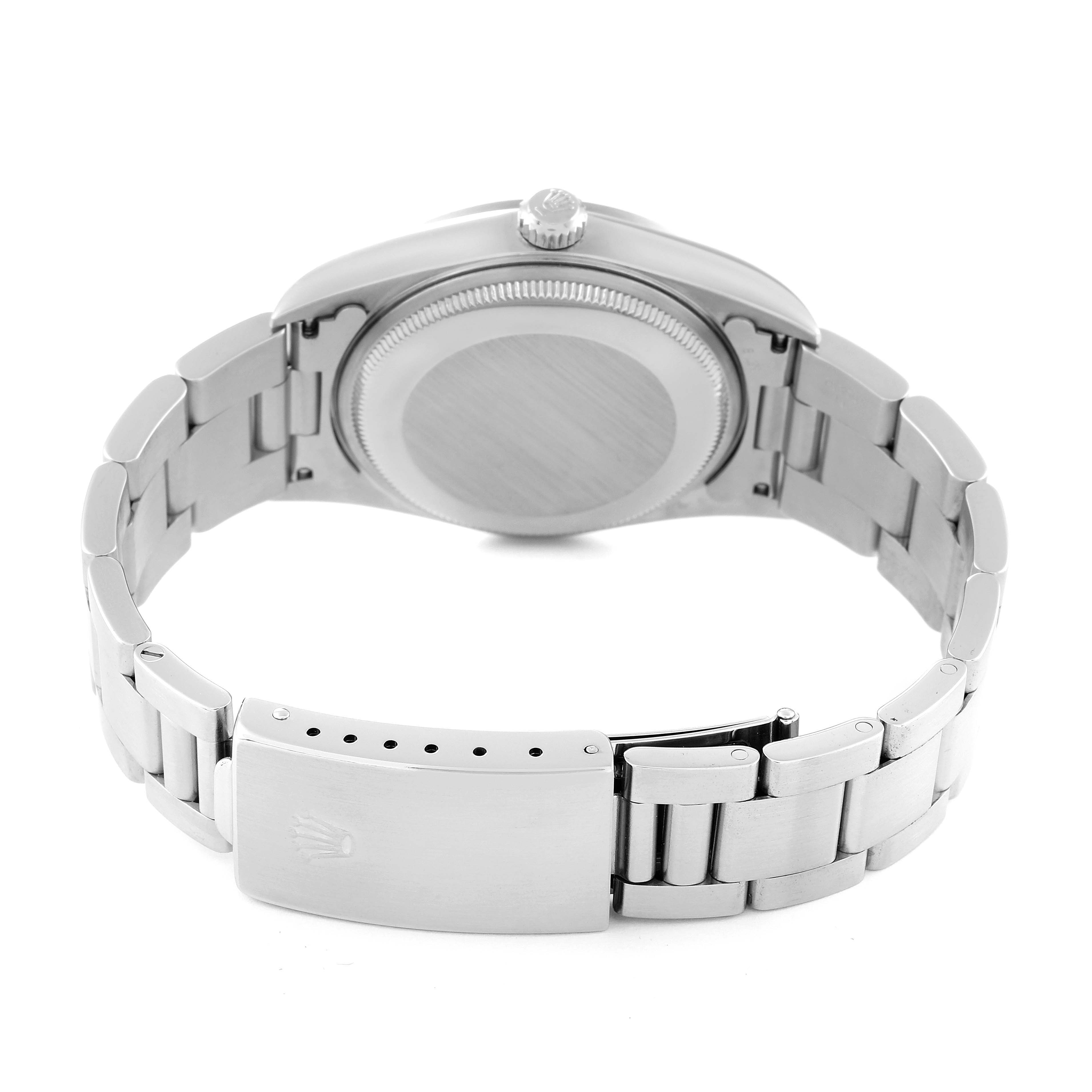 This image shows the back and clasp-side of a Rolex Air-King 14000 Men's Stainless Steel Silver Dial 14000 Men's Stainless Steel Silver Dial watch, highlighting the bracelet and case back.