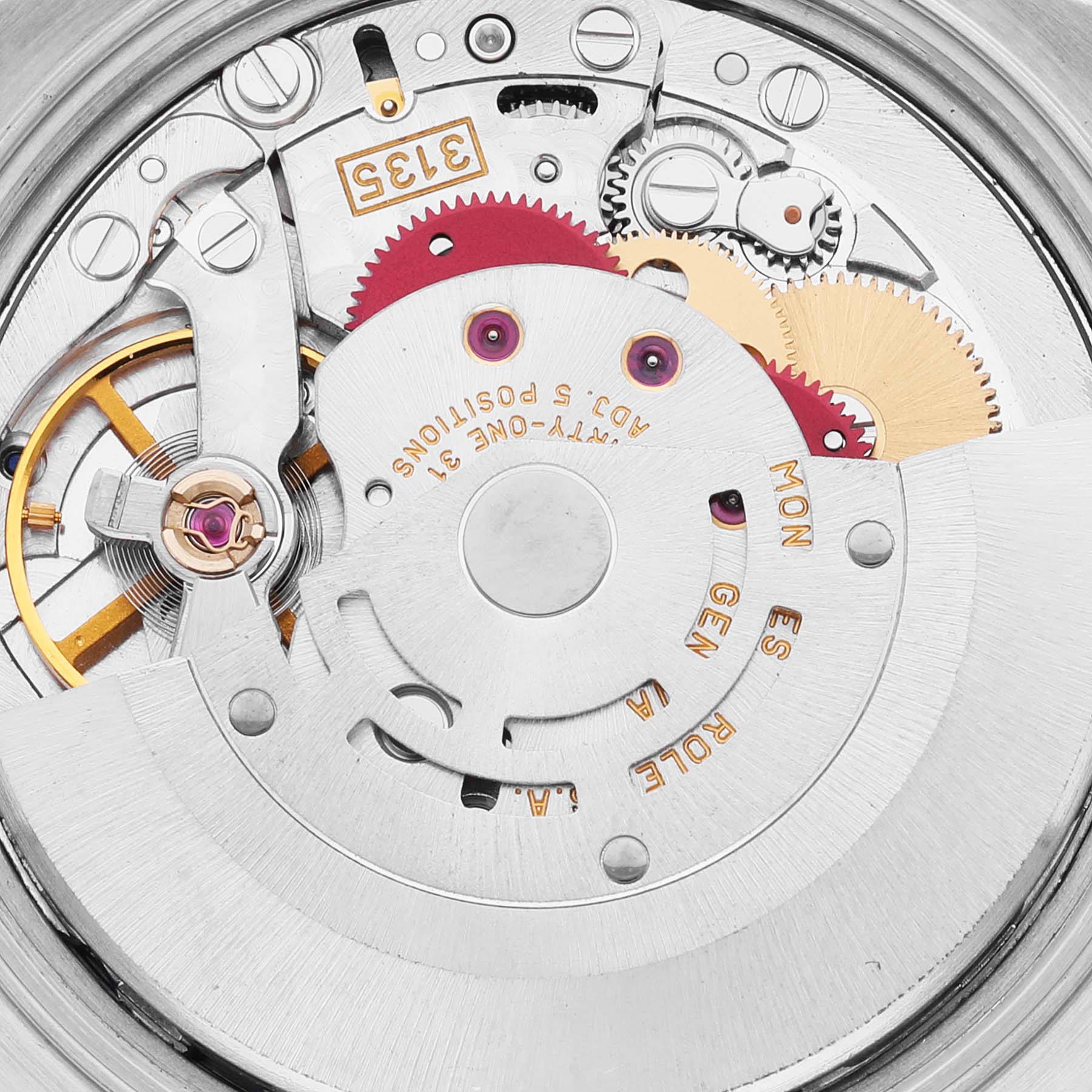 This image shows the internal movement components of a Rolex Date 15210 Men's Stainless Steel Black Dial 15210 Men's Stainless Steel Black Dial model watch from a top-down angle.