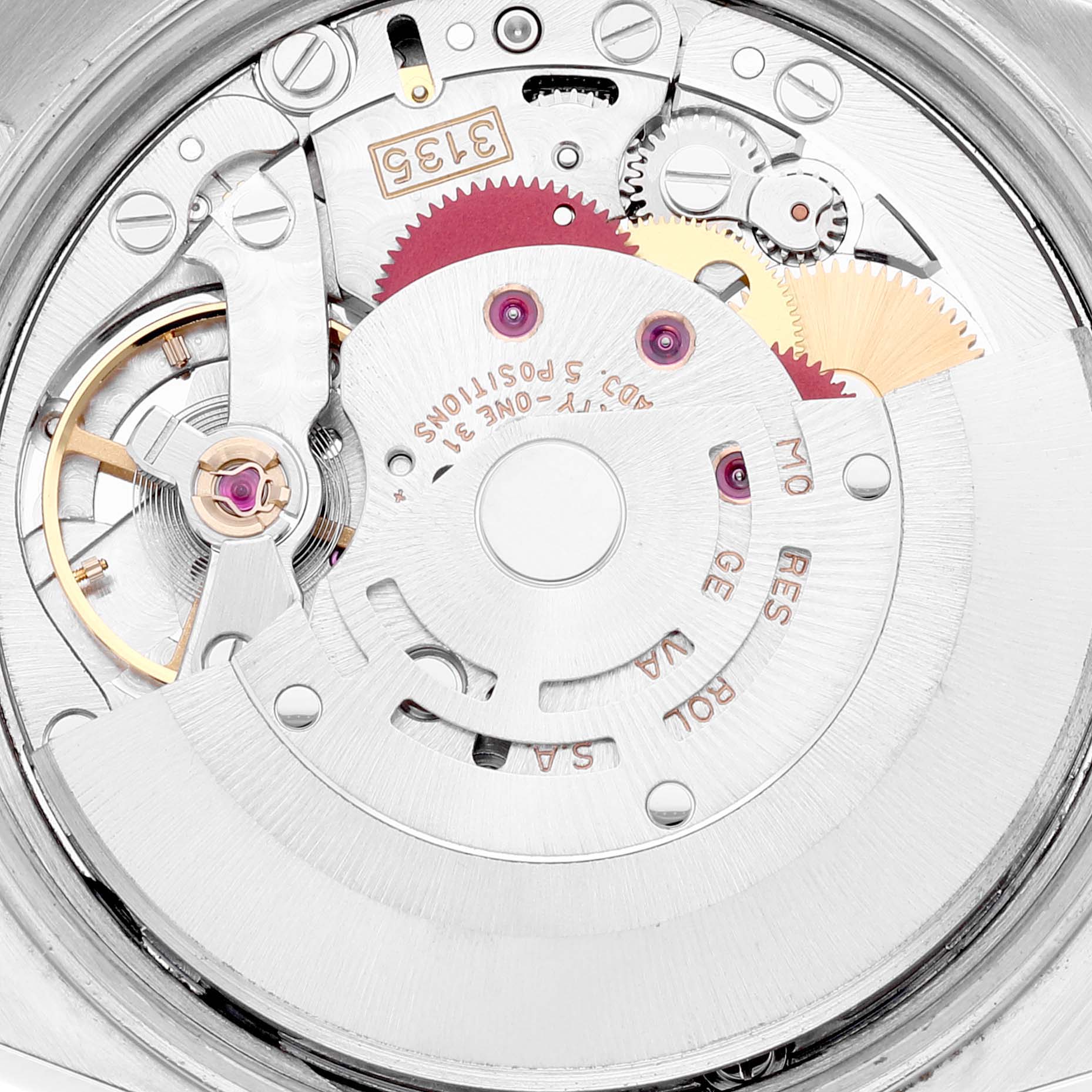 This image shows the internal movement mechanism of a Rolex Date 15210 Men's Stainless Steel Silver Dial 15210 Men's Stainless Steel Silver Dial model watch.