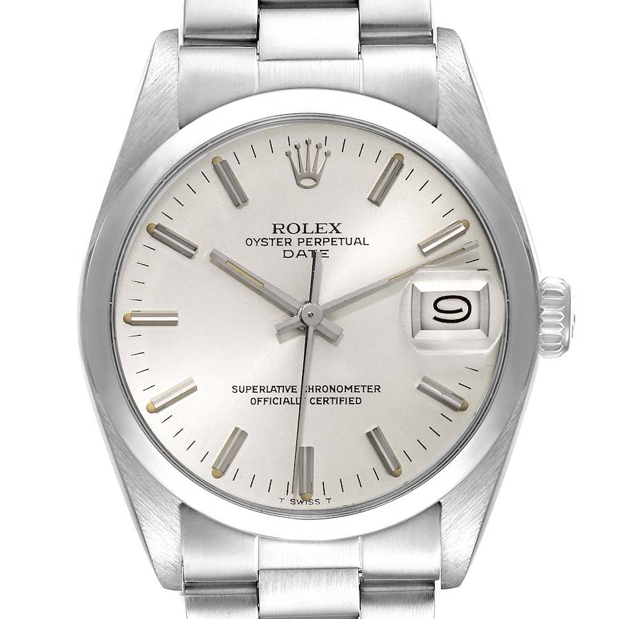 Rolex Date Stainless Steel Silver Dial Vintage Mens Watch 15000 SwissWatchExpo