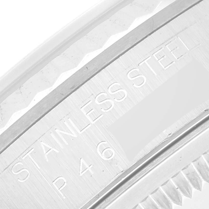 The image shows a close-up of the caseback edge of a Rolex Datejust 16234 Men's Stainless Steel Silver Dial 16234 Men's Stainless Steel Silver Dial watch, focusing on the "Stainless Steel" engraving.