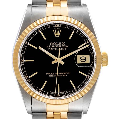 Photo of Rolex Datejust 36 Steel Yellow Gold Black Dial Mens Watch 16233