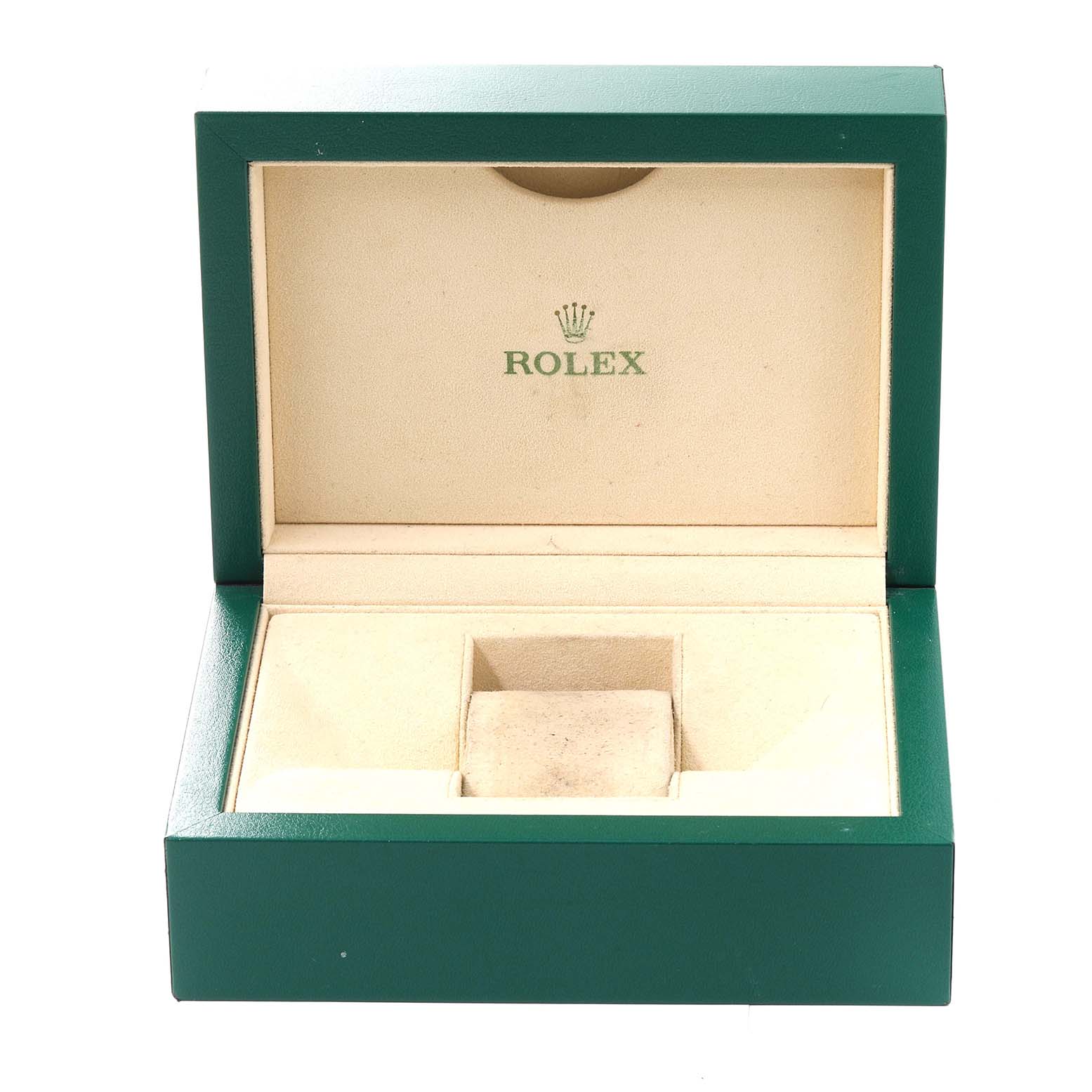 The image shows an open Rolex Datejust 41 126331 Men's Steel and Gold (two tone) Pink Dial 126331 Men's Steel and Gold (two tone) Pink Dial watch box from a straight-on angle.