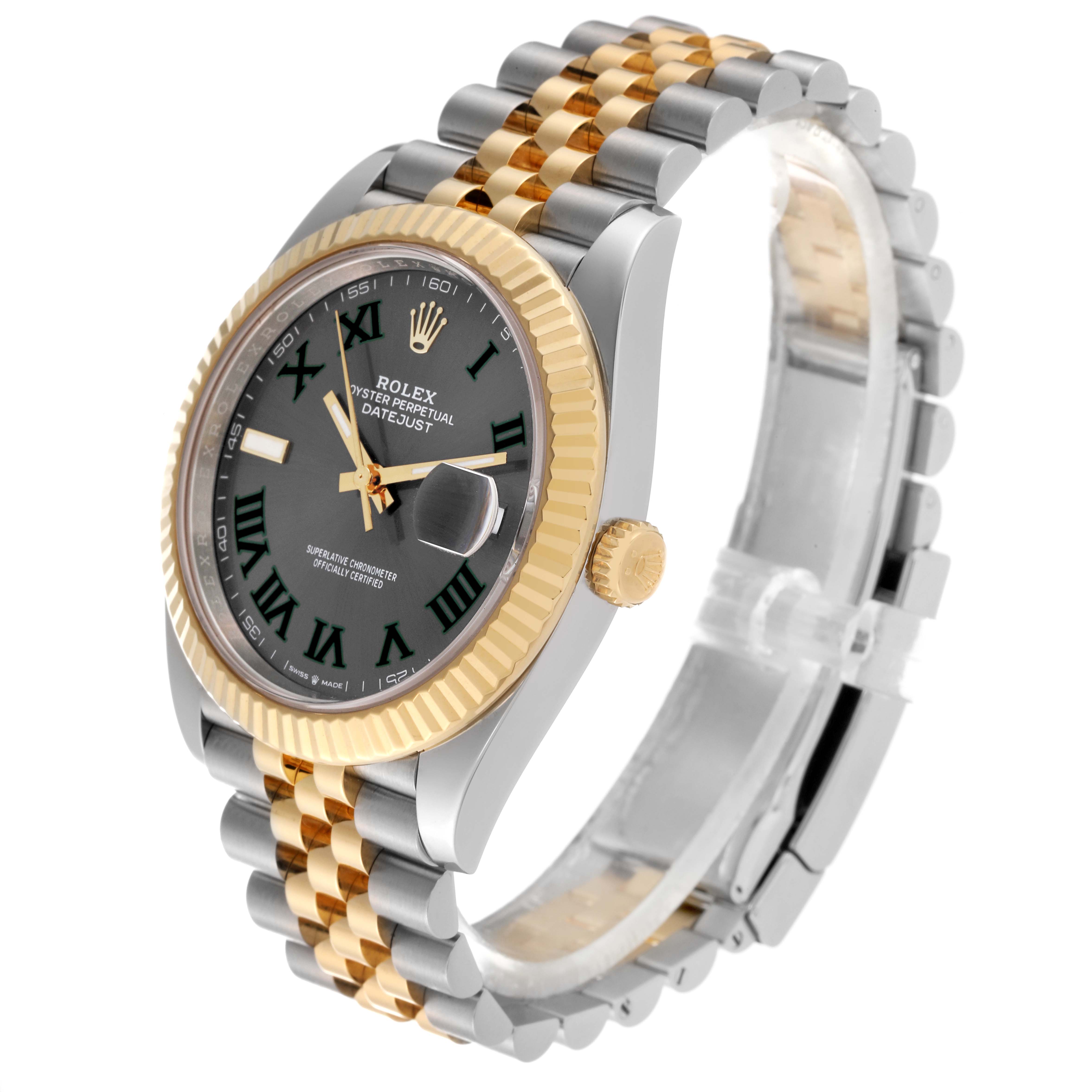 The Rolex Datejust 41 126333 Men's Steel and Gold (two tone) Grey Dial 126333 Men's Steel and Gold (two tone) Grey Dial is shown at a three-quarter angle, highlighting the face, bezel, crown, and bracelet.