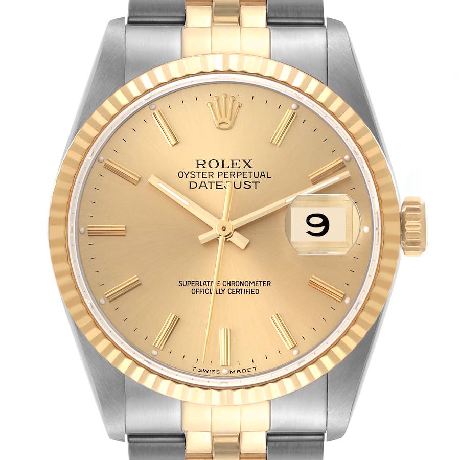 Rolex Datejust Champagne Dial Mens Watch 16233 Box Service Card SwissWatchExpo