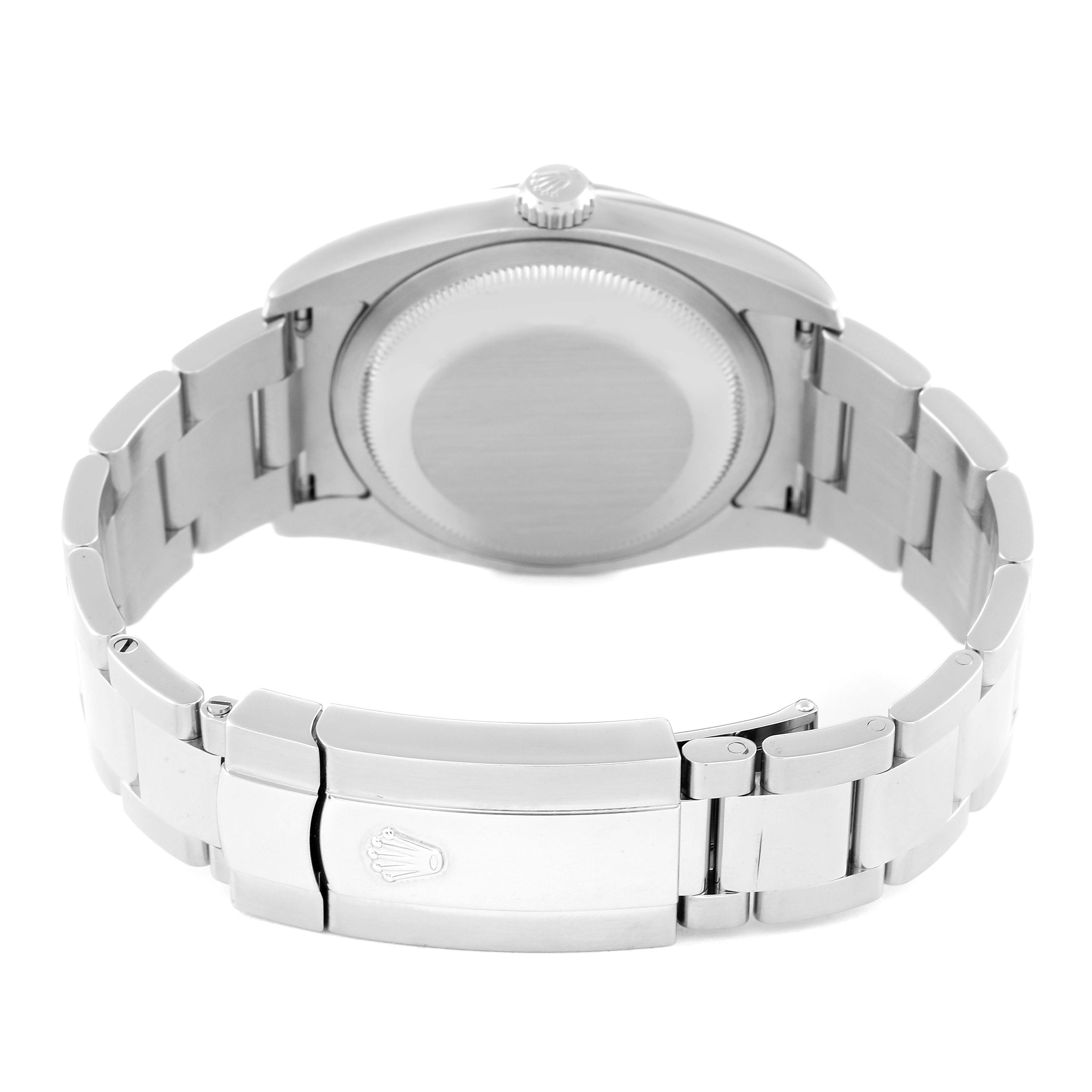 This image shows the back view of a Rolex Datejust 116234 Men's Stainless Steel Blue Dial 116234 Men's Stainless Steel Blue Dial watch, including the bracelet and clasp.