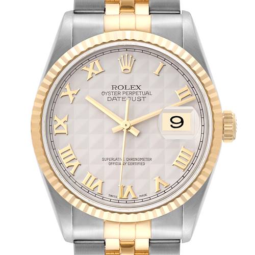 Photo of Rolex Datejust Steel Yellow Gold Ivory Pyramid Dial Mens Watch 16233