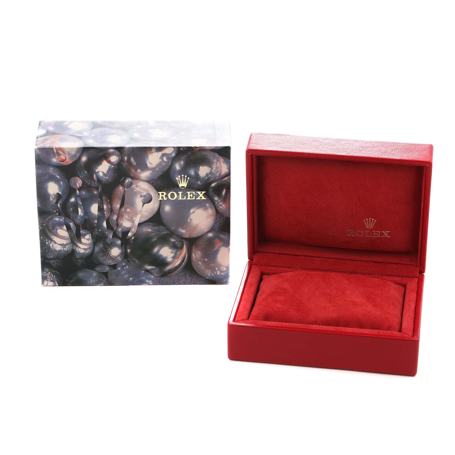 The image shows the packaging and a luxury red box for the Rolex Datejust model number 79163, but does not display the watch itself.