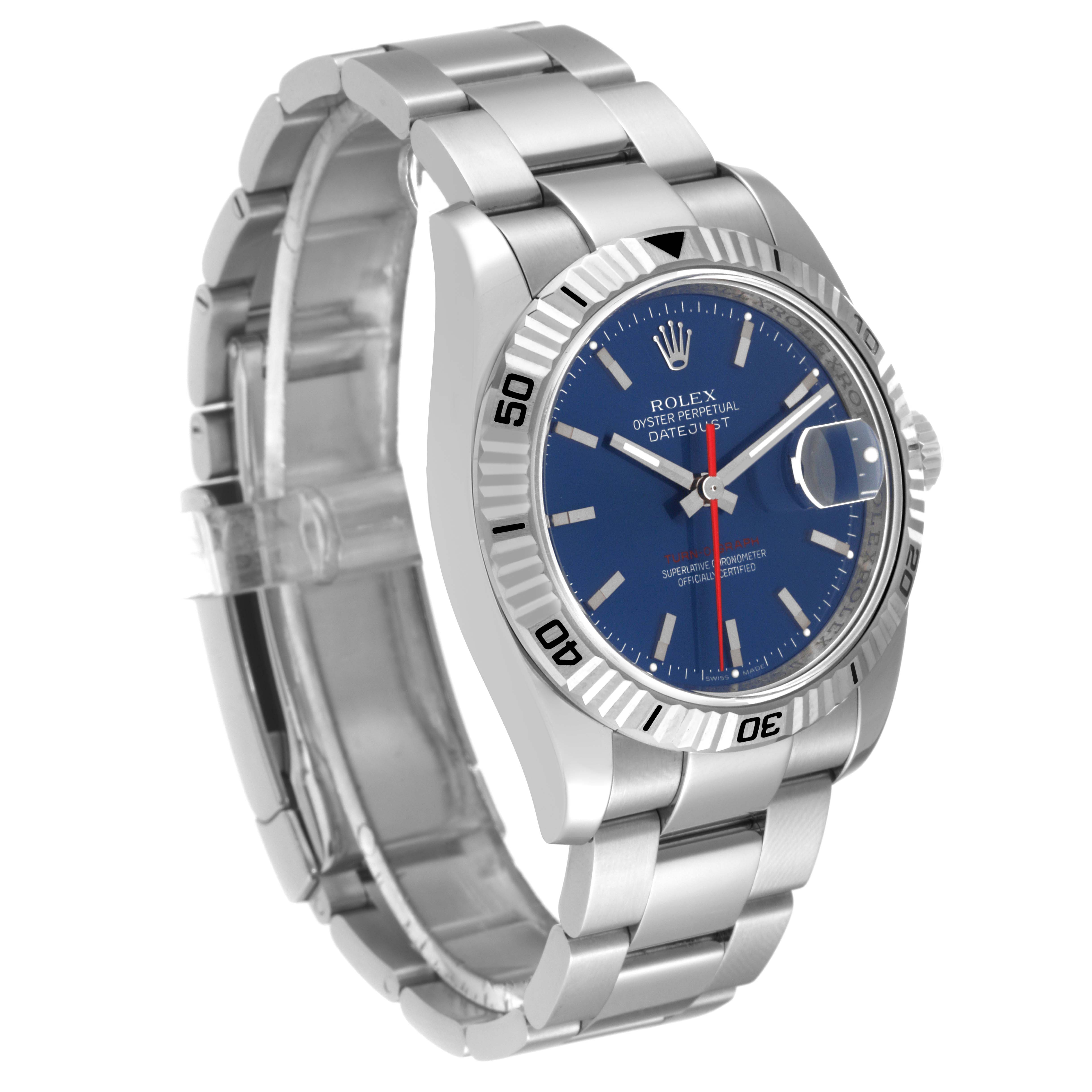 The image shows a Rolex Turn-o-Graph 116264 Men's Stainless Steel Blue Dial 116264 Men's Stainless Steel Blue Dial watch at a slight angle, displaying the bracelet, bezel, dial, and crown.