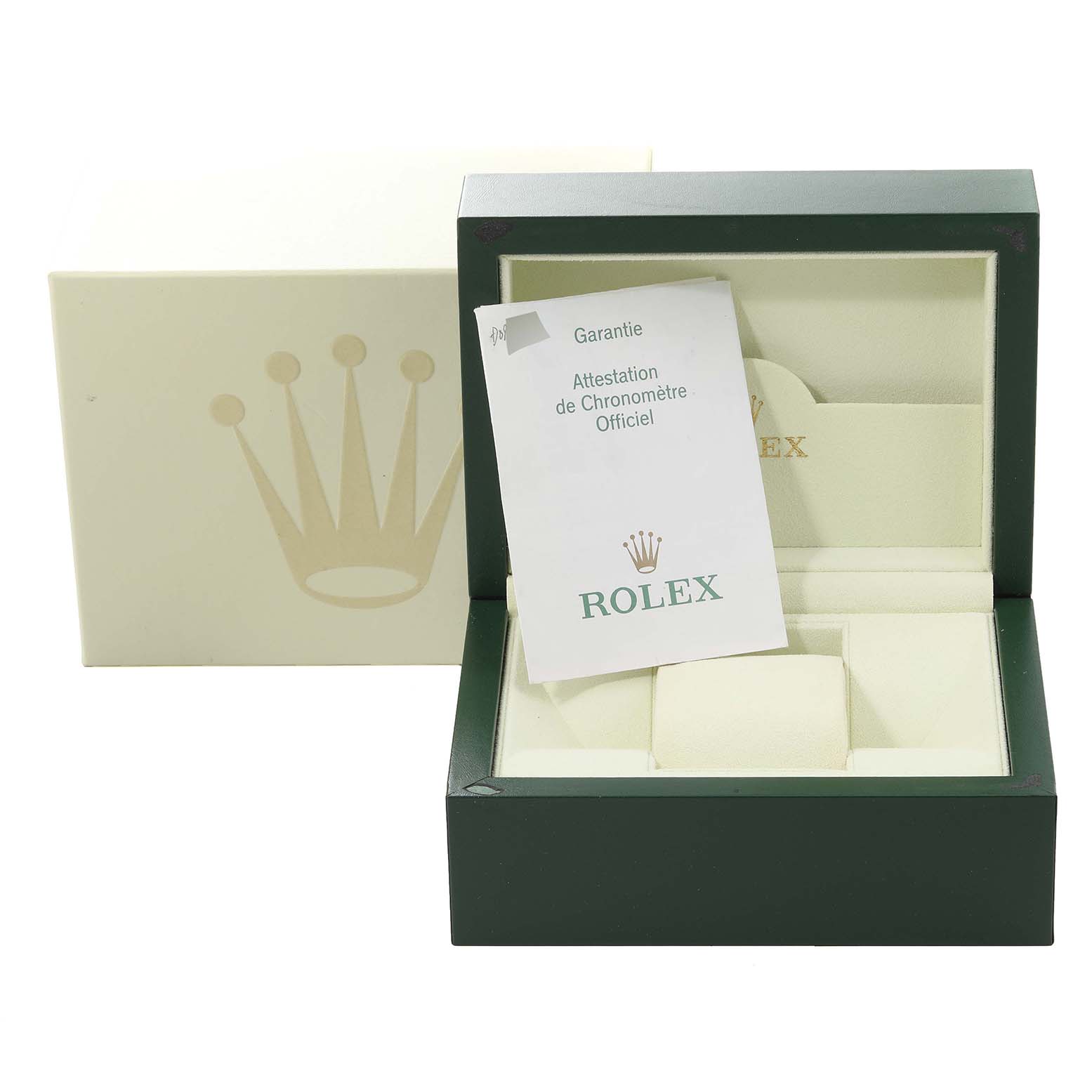 The image shows an open Rolex Turn-o-Graph 116264 Men's Stainless Steel Blue Dial 116264 Men's Stainless Steel Blue Dial watch box and a warranty certificate folder.