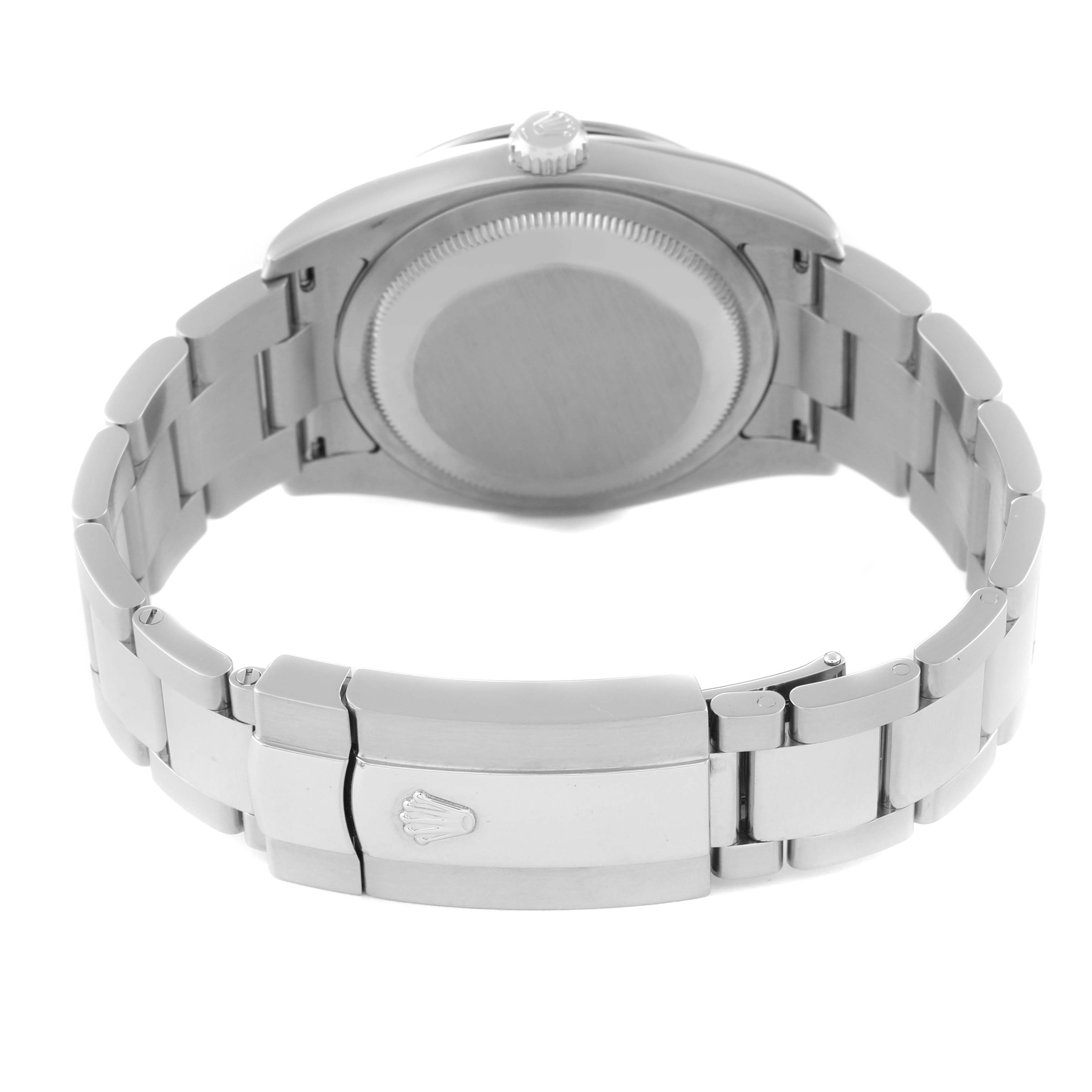 This image shows the back view of a Rolex Turn-o-Graph 116264 Men's Stainless Steel Blue Dial 116264 Men's Stainless Steel Blue Dial watch, highlighting its case back and bracelet clasp.